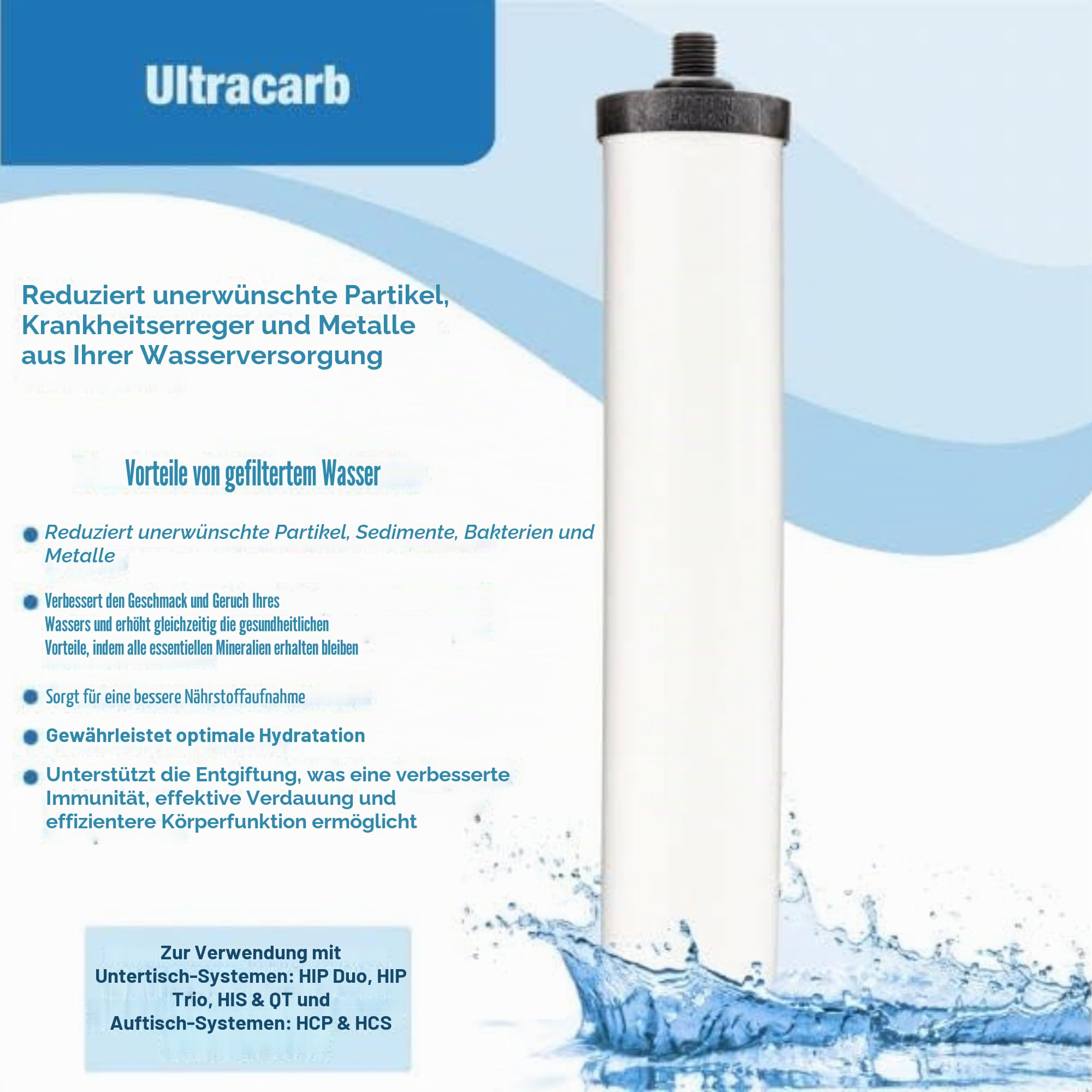 Doulton 10" UltraCarb | 1er-Pack | Authentischer Keramik-Kerzenfilter| Passend für alle 1/4“-BSP-Anschlüsse | NSF-zertifiziert | Reduziert Verunreinigungen | Verbessert Geschmack und Geruch | 9501