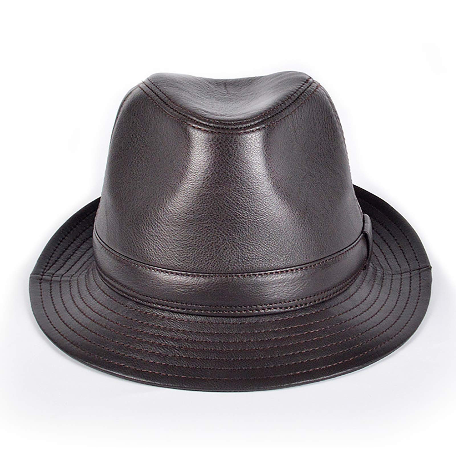 Sombreros de invierno, cuero genuino Jazz Cap de hombres Fedoras Hat Cowhide Big Brim con estilo con estilo