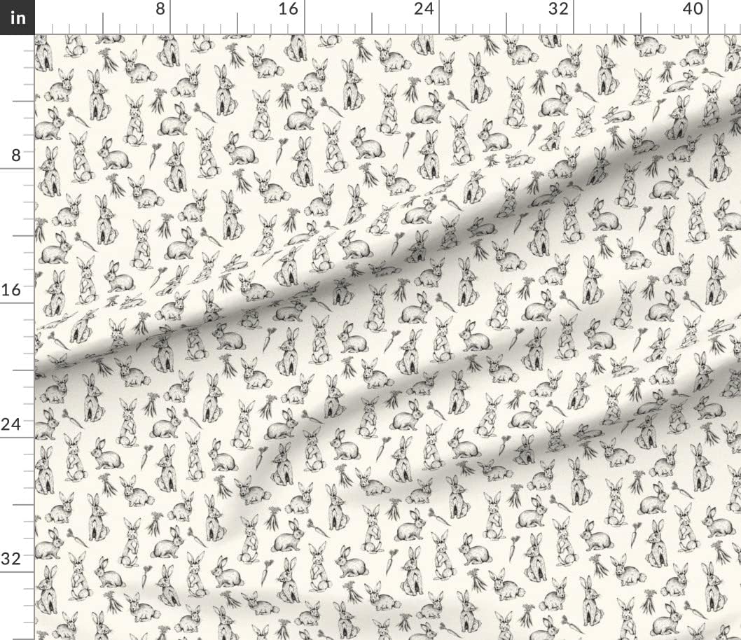 Spoonflower Fabric - Sketch Bunnies Cream Rabbit Bunny Kids Spring Printed on Petal Signature Cotton Fabric Fat Quarter - Sewing Quilting Apparel Crafts Decor