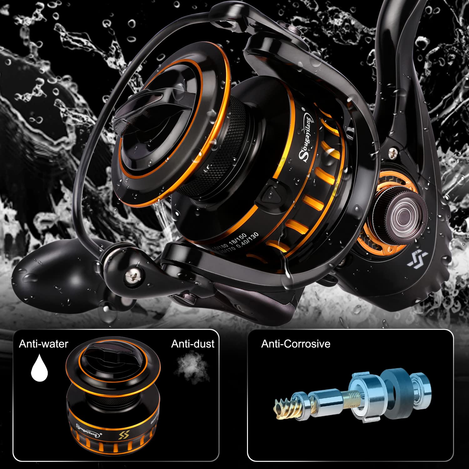 Sougayilang, mulinello da pesca leggero 12+1 in acciaio inox BB ultra liscio mulinello da pesca per acqua dolce 2000