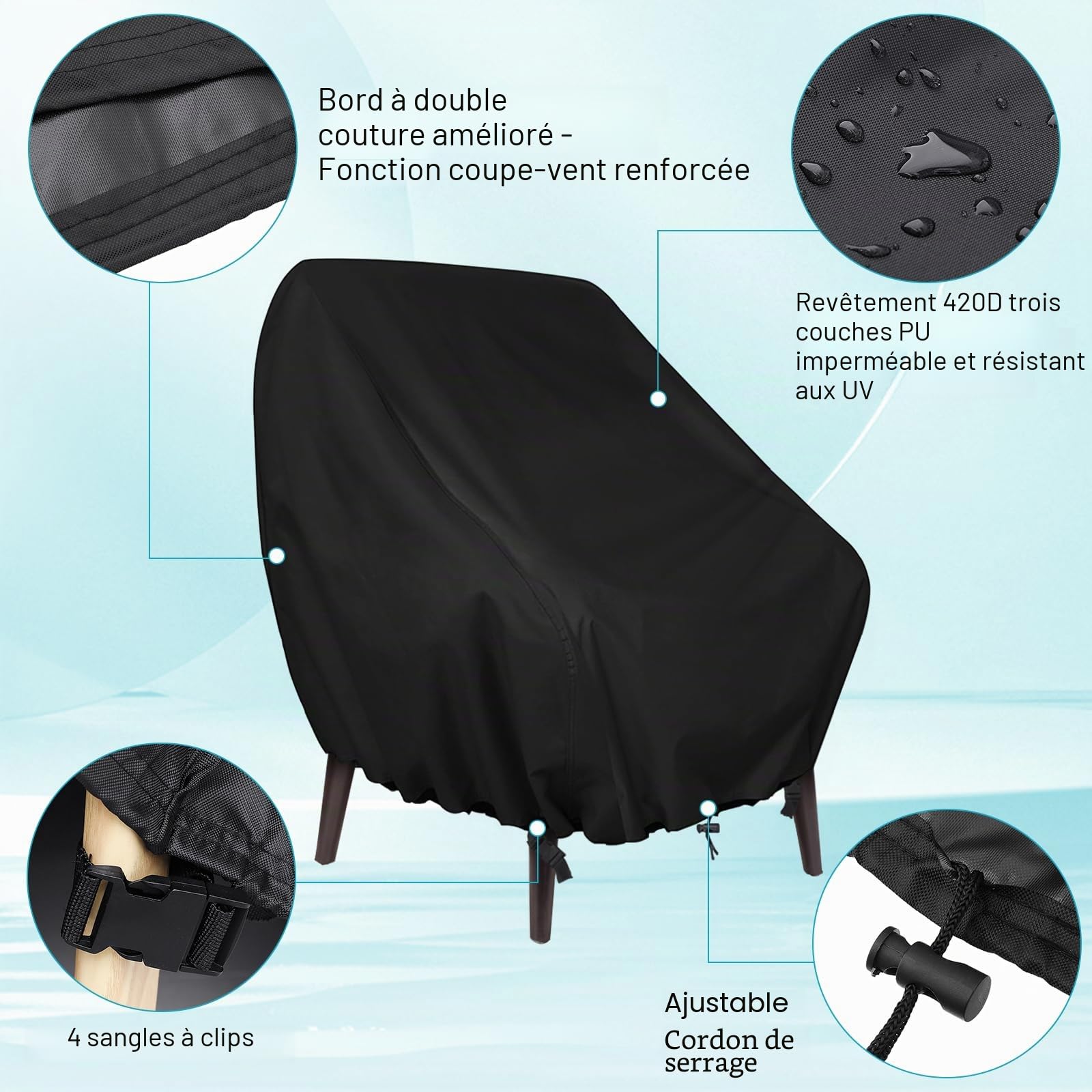 GARPROVM Housse de Chaise de Jardin 2 pièces, Housse pour Fauteuil 89x97x74cm, Housse de Protection pour chaises Extérieur, Tissu Oxford 420D Imperméable, bâche pour chaises de Balcon