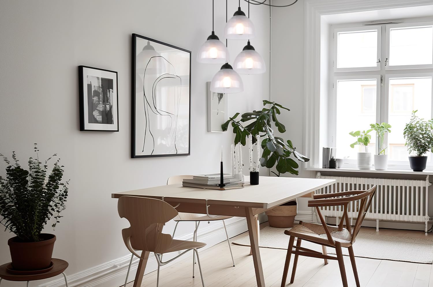 Light-Home Venice Pająk wiszący żyrandol - Nowoczesna lampa na sufit do sypialni salonu i kuchni w stylu loft nowoczesny - metal - E27 z 4 punktami światła - klosz szkło mleczne