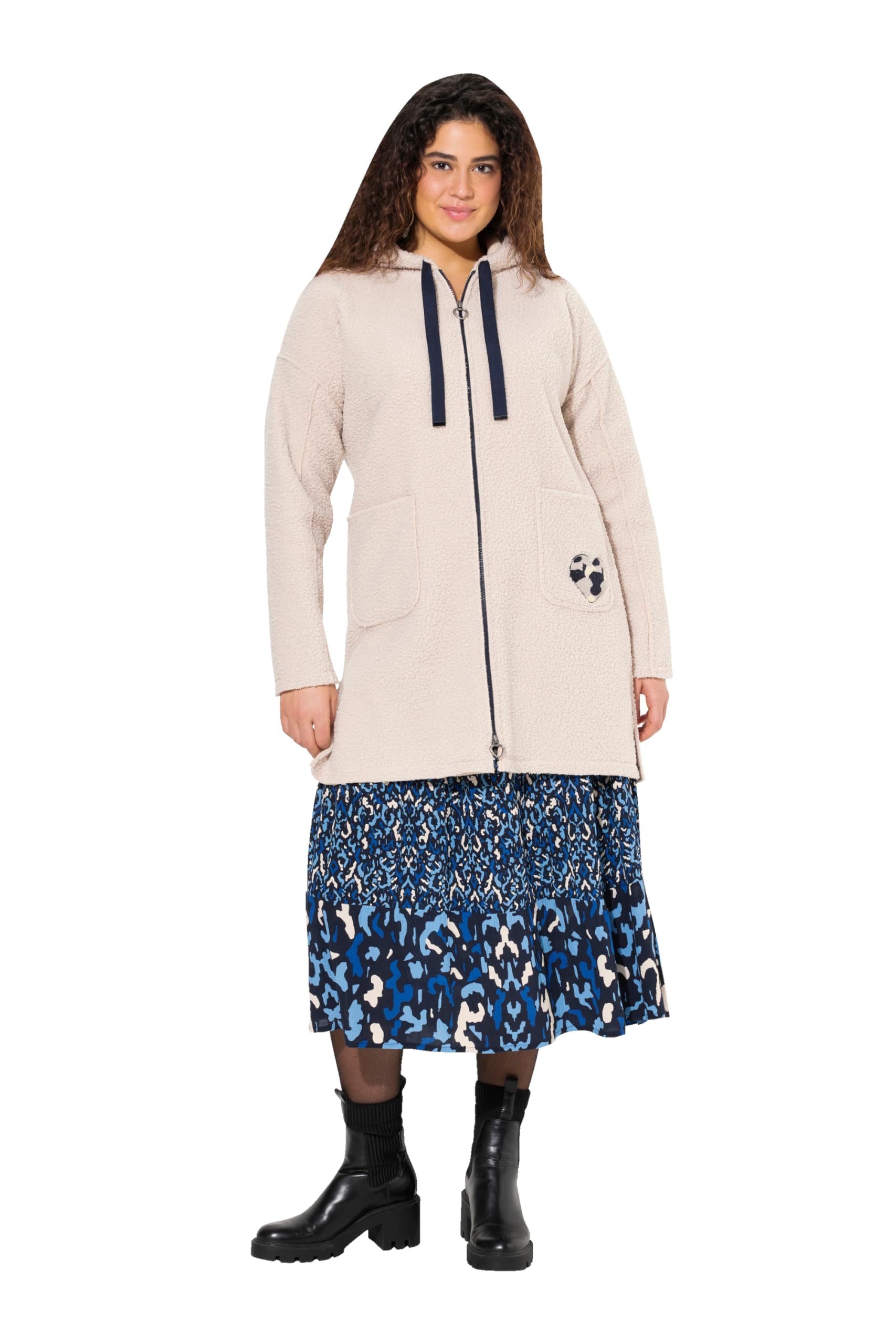 Ulla Popken Damen große Größen Übergrößen Plus Size Teddy-Longjacke, Herz, Oversized, Kapuze 831754