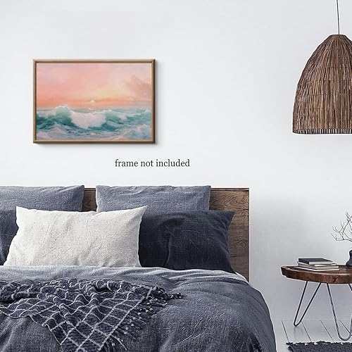 Miniatura 4 de Heltrappe Lienzo con estampado de ondas pastel, diseño retro de paisaje marino, puesta de sol, póster estético para decoración del hogar, sala de