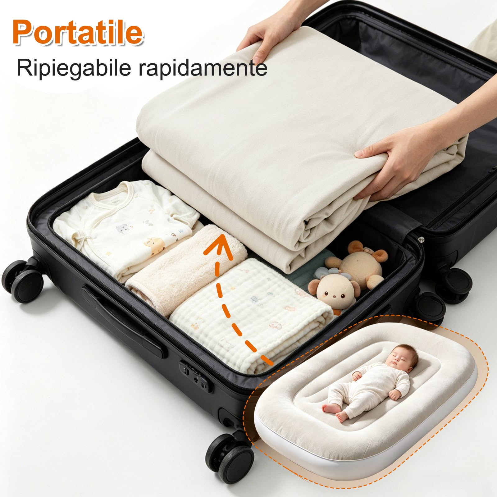 Lettino gonfiabile per bambini, materasso ad aria portatile per bambini con pompa a mano