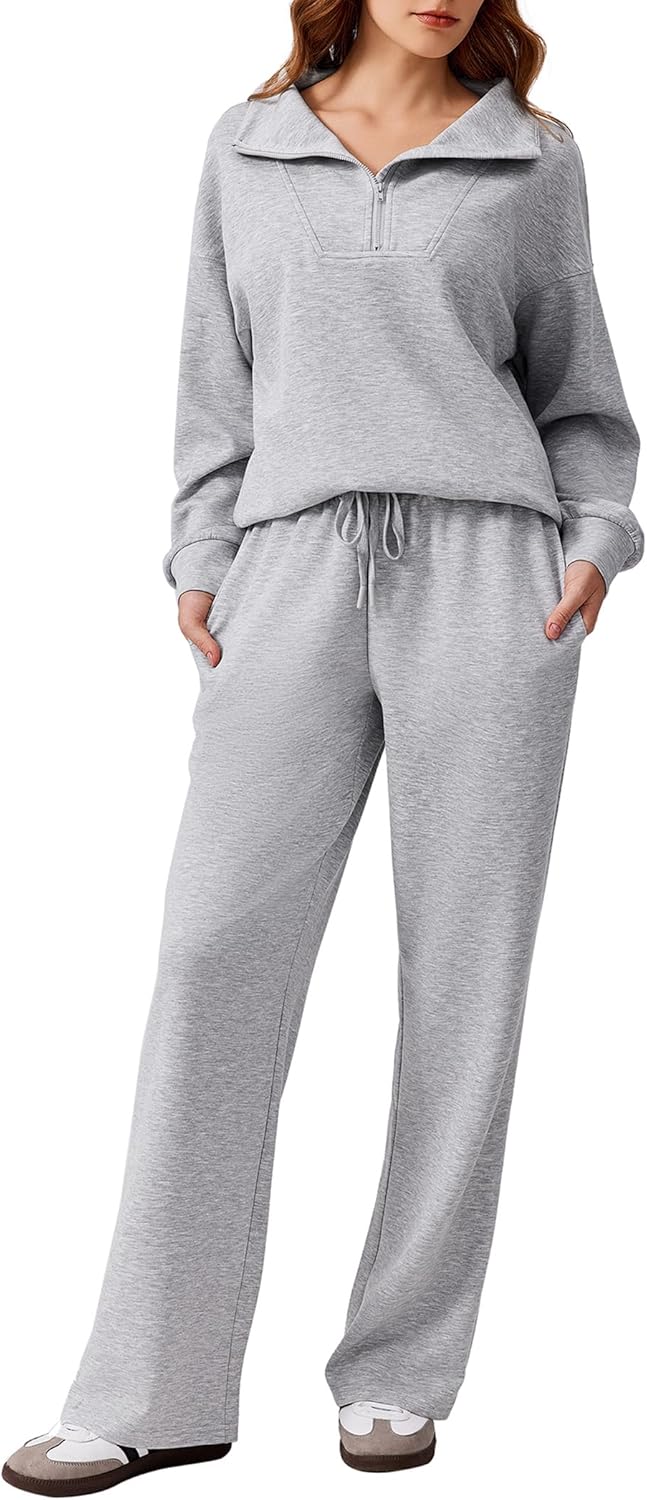 PINSPARK 2 Piece Sets for Women 2025 Fall Outfits Sweatsuit Loose Fit Sweatshirt Wide Leg Sweatpants Matching Set Tracksuit