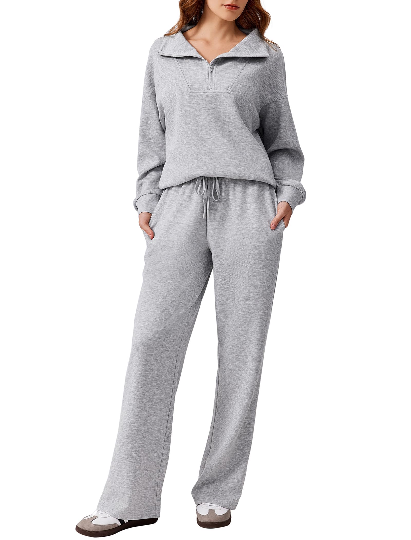 PINSPARK 2 Piece Sets for Women 1/4 Zip Lounge Matching Set Fall Outfits