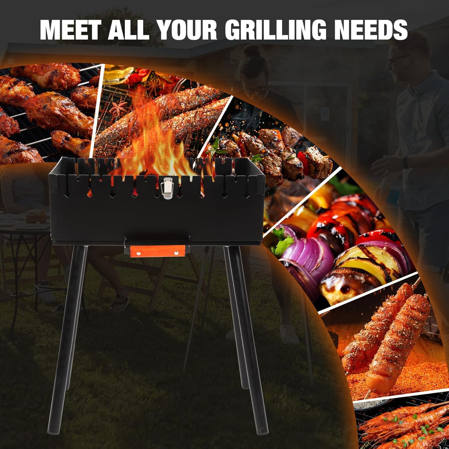 REDCAMP Barbacoa Mangal de carbón vegetal portátil con 2 niveles de altura para 16 pinchos (lentos/afilados), barbacoa plegable al aire libre para camping, jardín, pícnic, viajes