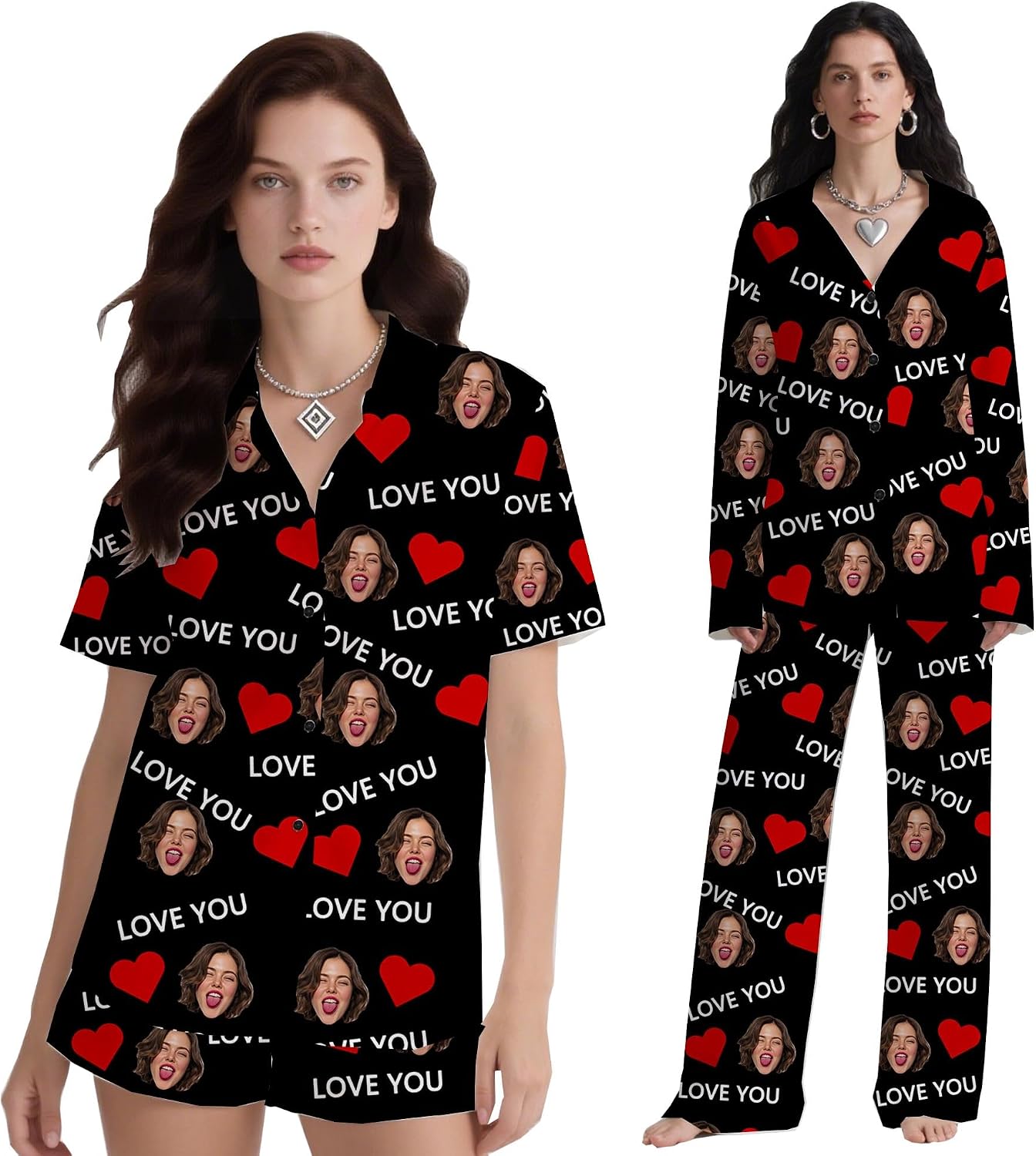 YESCUSTOM Custom Matching Valentine Face Pajamas for Couples Personalized Photo His and Hers Pajamas Sets for Women Men