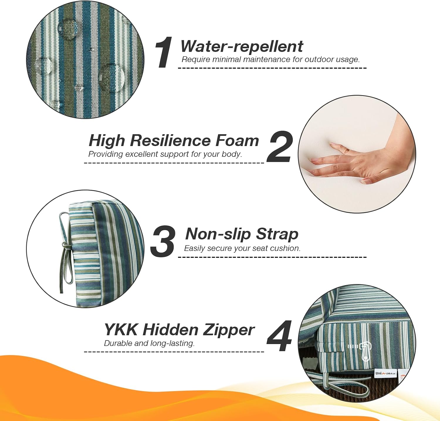 Unimatta Sunbrella Outdoor High Back Chair Cushion Seat Pads, 44 x 21 Inch Water-Repellent & Fade-Resistant Patio Furniture Cushions with Ties for Adirondack, Rocking Chairs, Troupe Indigo