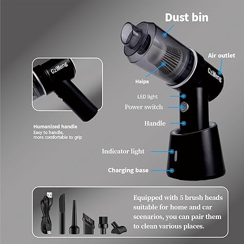 Miniatura 3 de CziMeng Aspiradora inalámbrica para automóvil, potentes aspiradoras de mano de 120 W, con luz LED, base de carga, hogar, aspiradora portátil para
