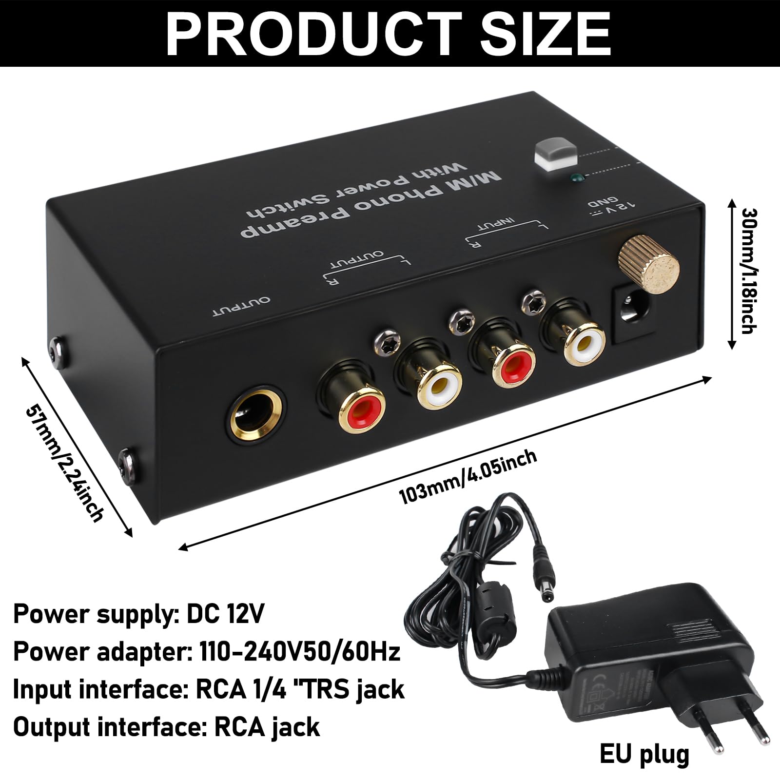 Phono preamplificatore giradischi MM RCA Input Output DC 12V