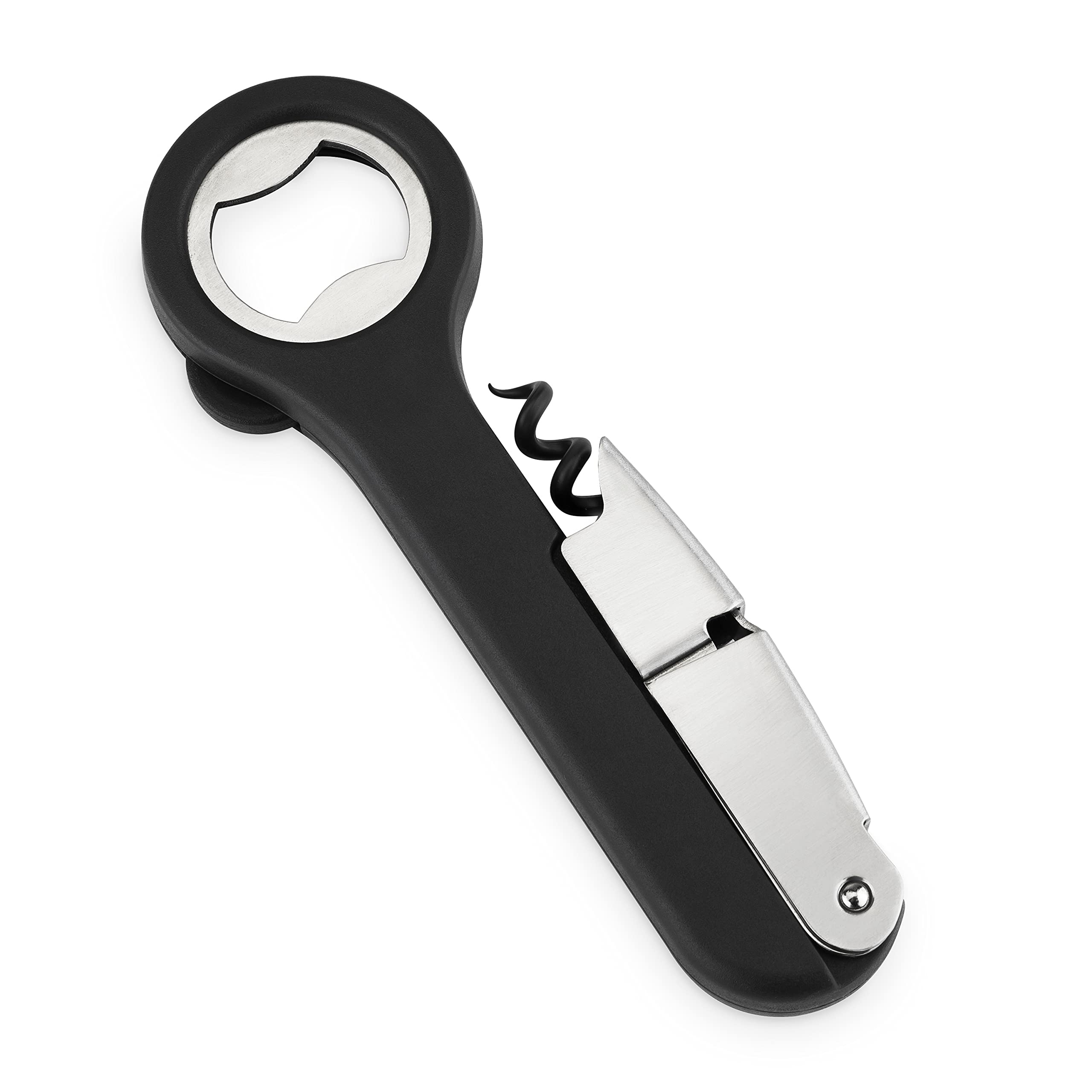Host Double Hinged Corkscrew, Stainless Steel Bottle Opener and Foil Cutter, Wine Key, Bar Accessories, Set of 1, Black