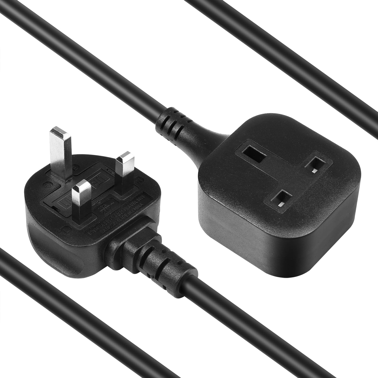 Power Extension Lead,Eli-time 1 Way Extension Cord with UK 3 Pin Plug Power Strips,Tough and Fireproof Single Extension Socket for Garden,Warehouse & Interior Renovation(Black) (5M)