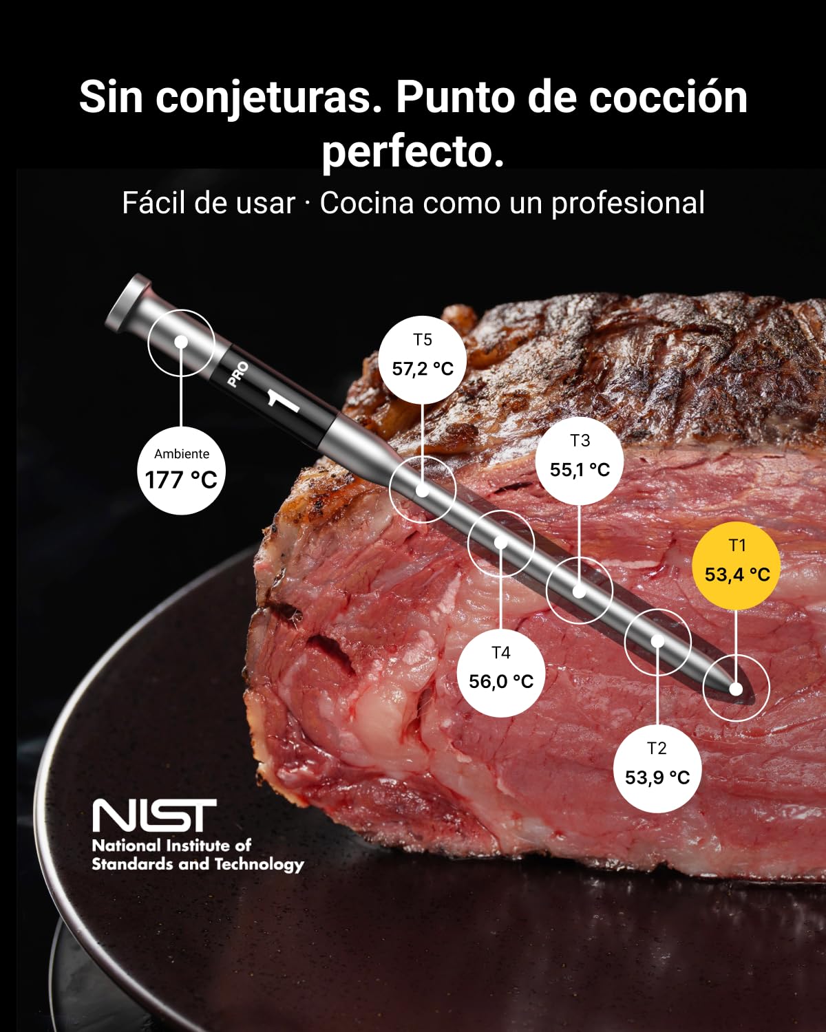 ThermoMaven X2 Termómetro para Carne Inalámbrico con 2 Sondas 915m Sub-1G | Finas NIST, 6 Sensores, Pantalla LCD sin App para Barbacoa, Horno, Parrilla, Ahumador, Costillas, Asados y Cocción Lenta