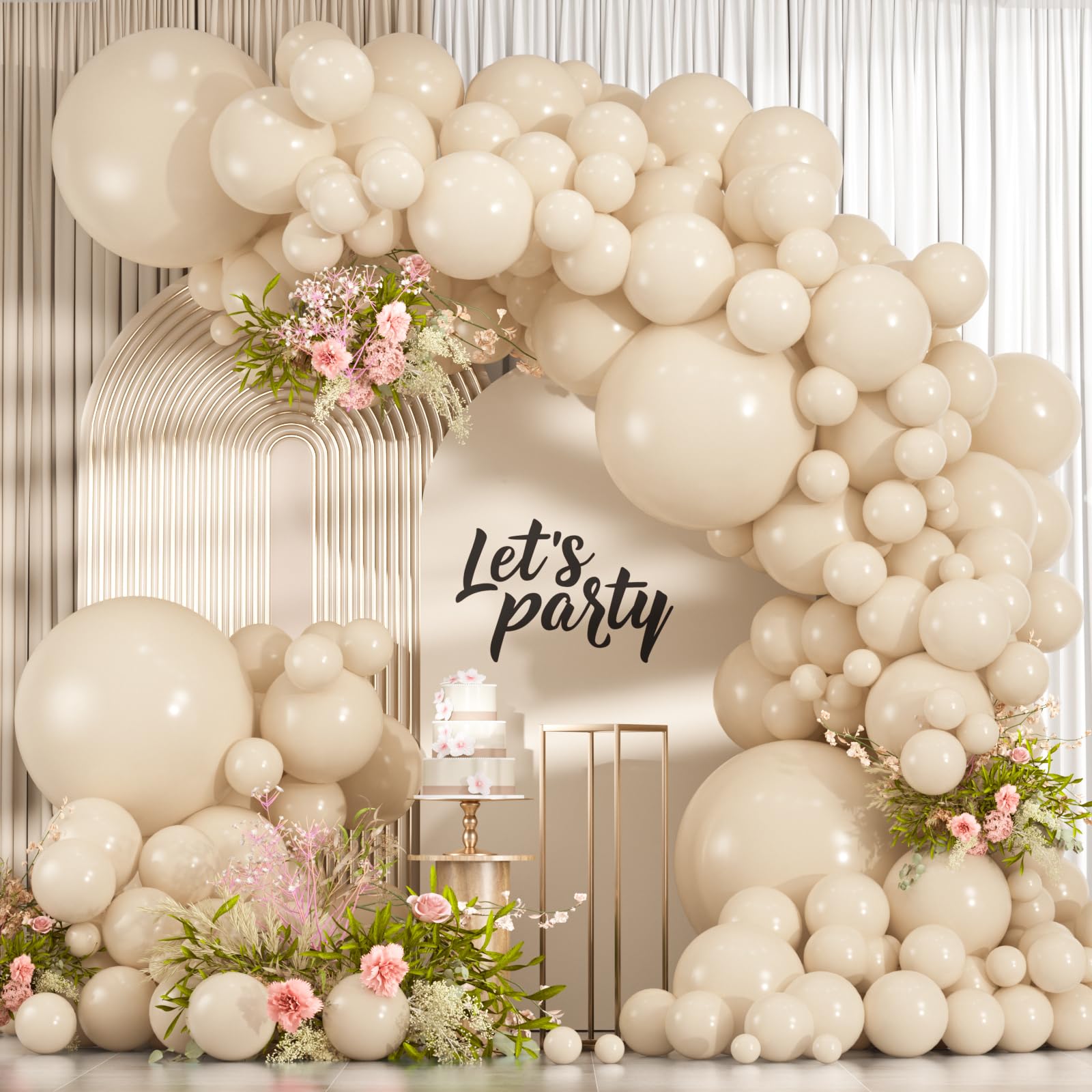 Photo 1 of 114pcs white Sand Balloons Different Sizes Pack, 18 12 10 5 Inches Cream Beige Sand White Latex Balloon Garland Arch for Birthday Graduation Anniversary BOHO Wedding Baby Shower Decoration