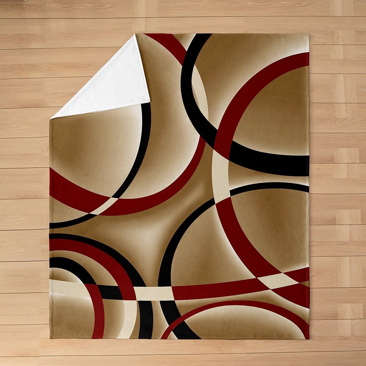 Modern Geometric Lines Fleece Throw Blanket Soft Cozy Red Brown Black Swirls Flannel Blanket for Kids Women Adults Retro Lines Plush Blanket Modern Simple Fuzzy Blanket for Bed Couch(60x80 Inches)