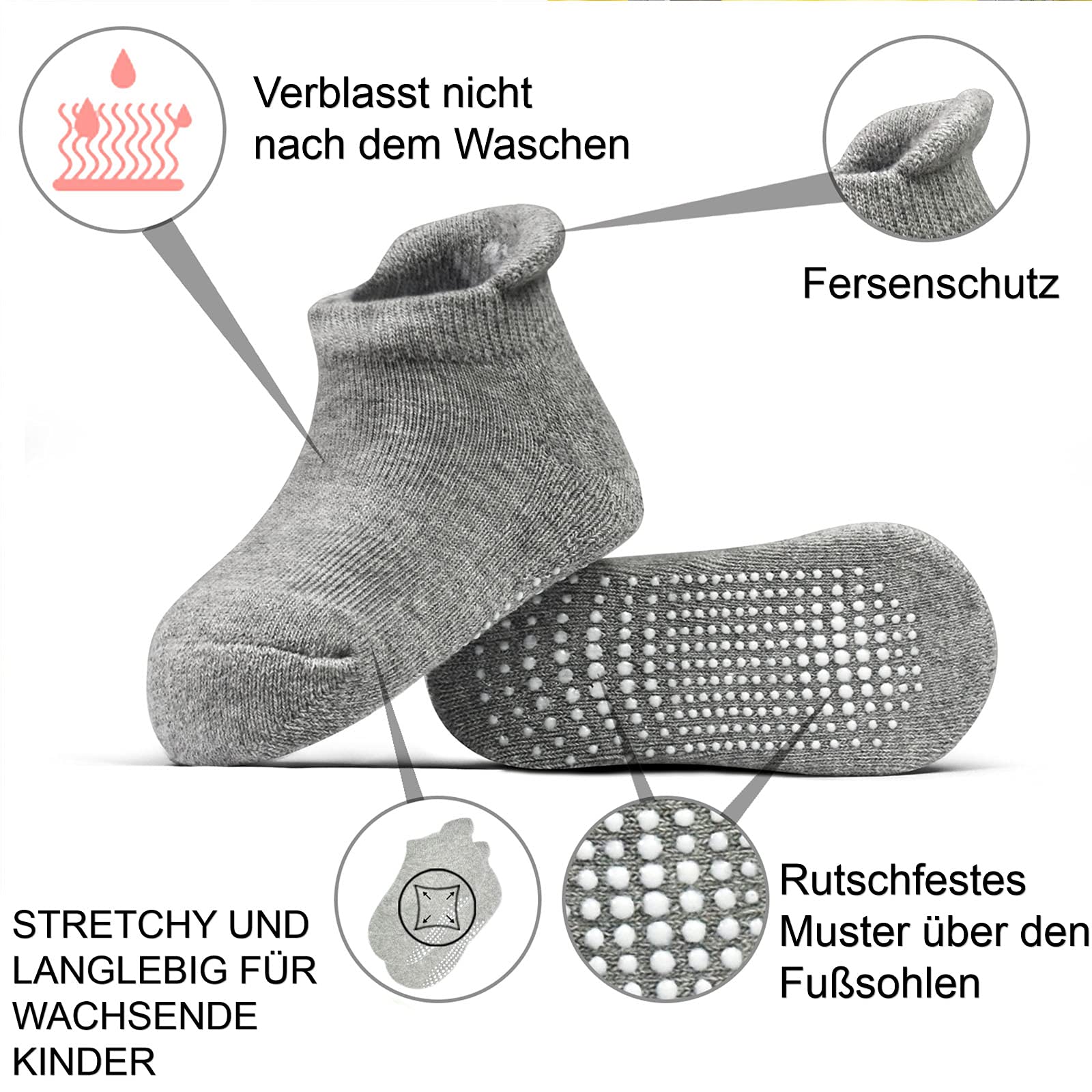 HYCLES Calzini Antiscivolo Bambino Estive 1-7 Anni - Calzini Corti Bambino Bambina Calze Neonato 0-3-6-9 Mesi
