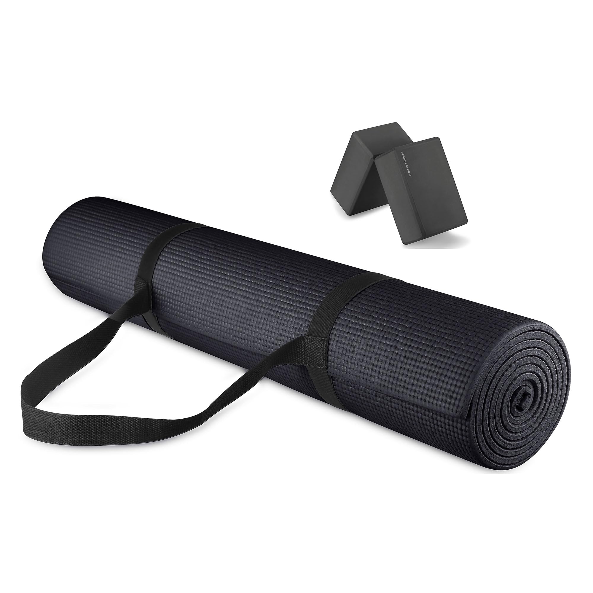 Signature Fitness All Purpose 0 25 Inch Thick High Density No Tear Exercise Yoga Mat with Strap Lightweight
