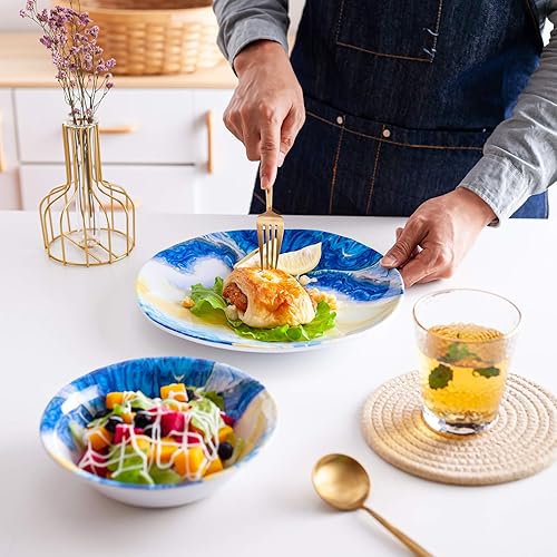 Miniatura 5 de Juego de vajilla de melamina de 12 piezas, platos de plástico duraderos para interiores y exteriores, platos llanos de melamina y cuencos de