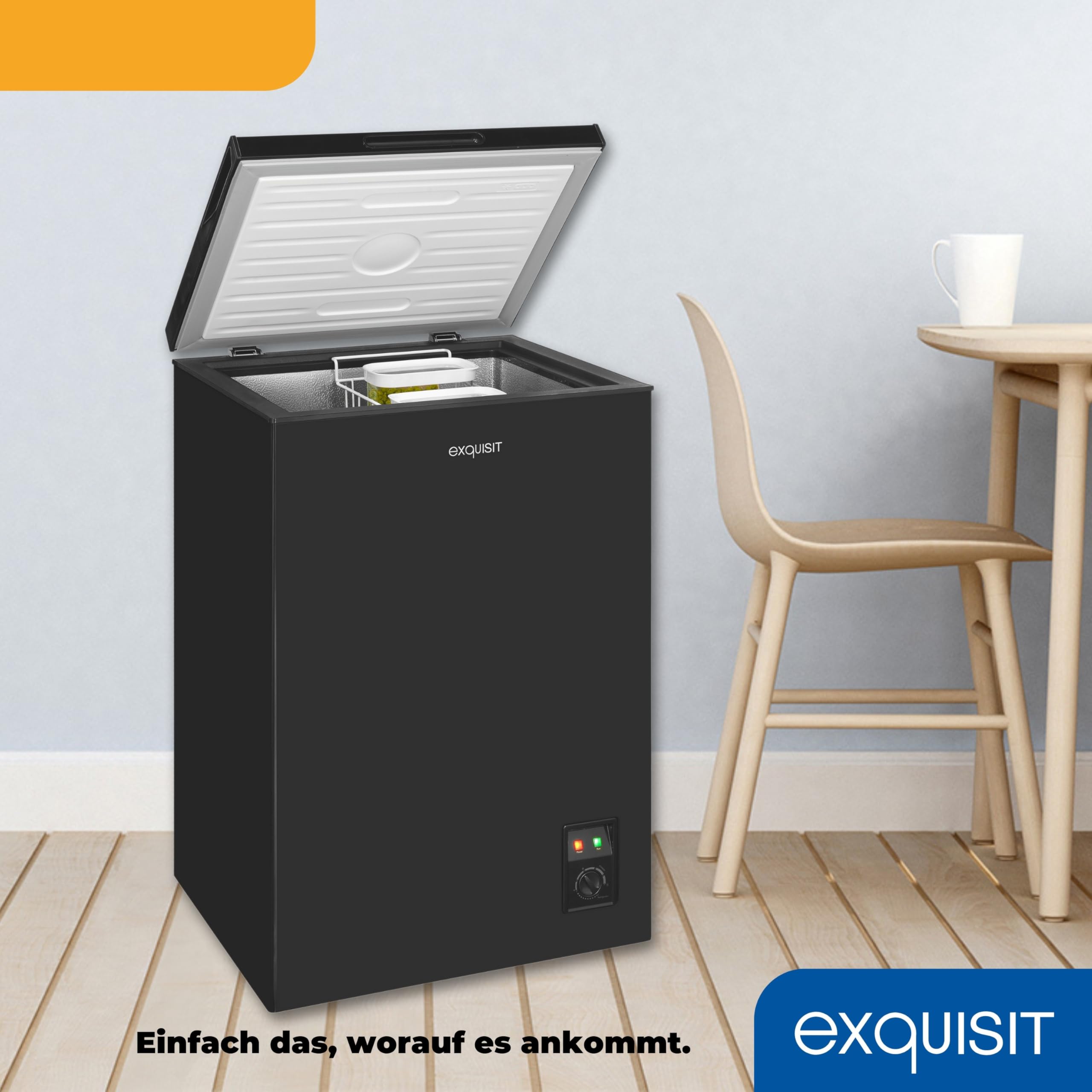 Exquisit GT100-050E Gefriertruhe 99L Tiefkühltruhe 2-in-1 Kühlen & Gefrieren Toplader 4-Sterne-Gefrierfach herausnehmbarer Gefrierkorb verstellbare Füße Temperaturregelung