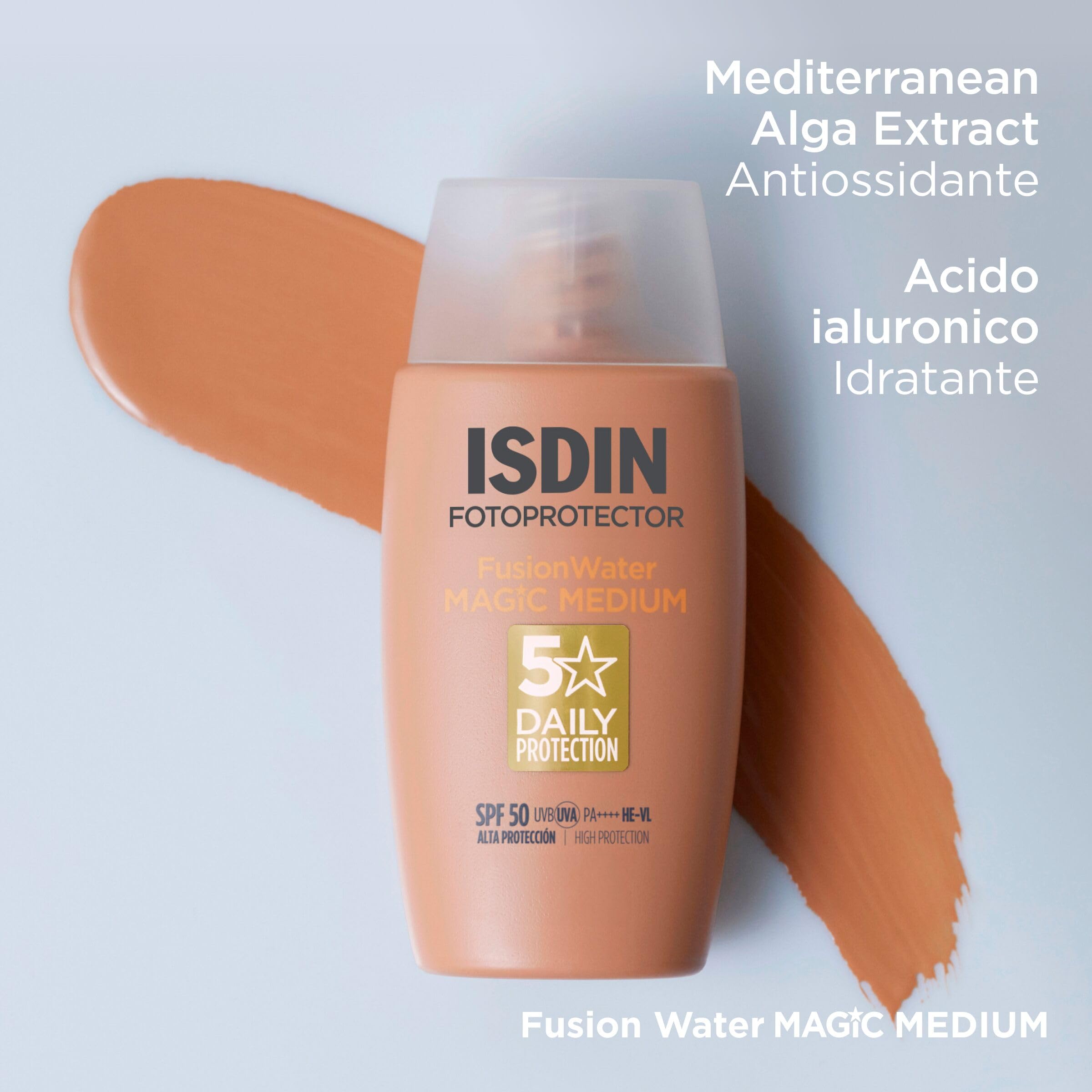 ISDIN Fotoprotector Fusion Water MAGIC Color SPF 50 | Protezione Solare Viso Colorata Leggera e Fase Esterna Acquosa | 50 ml