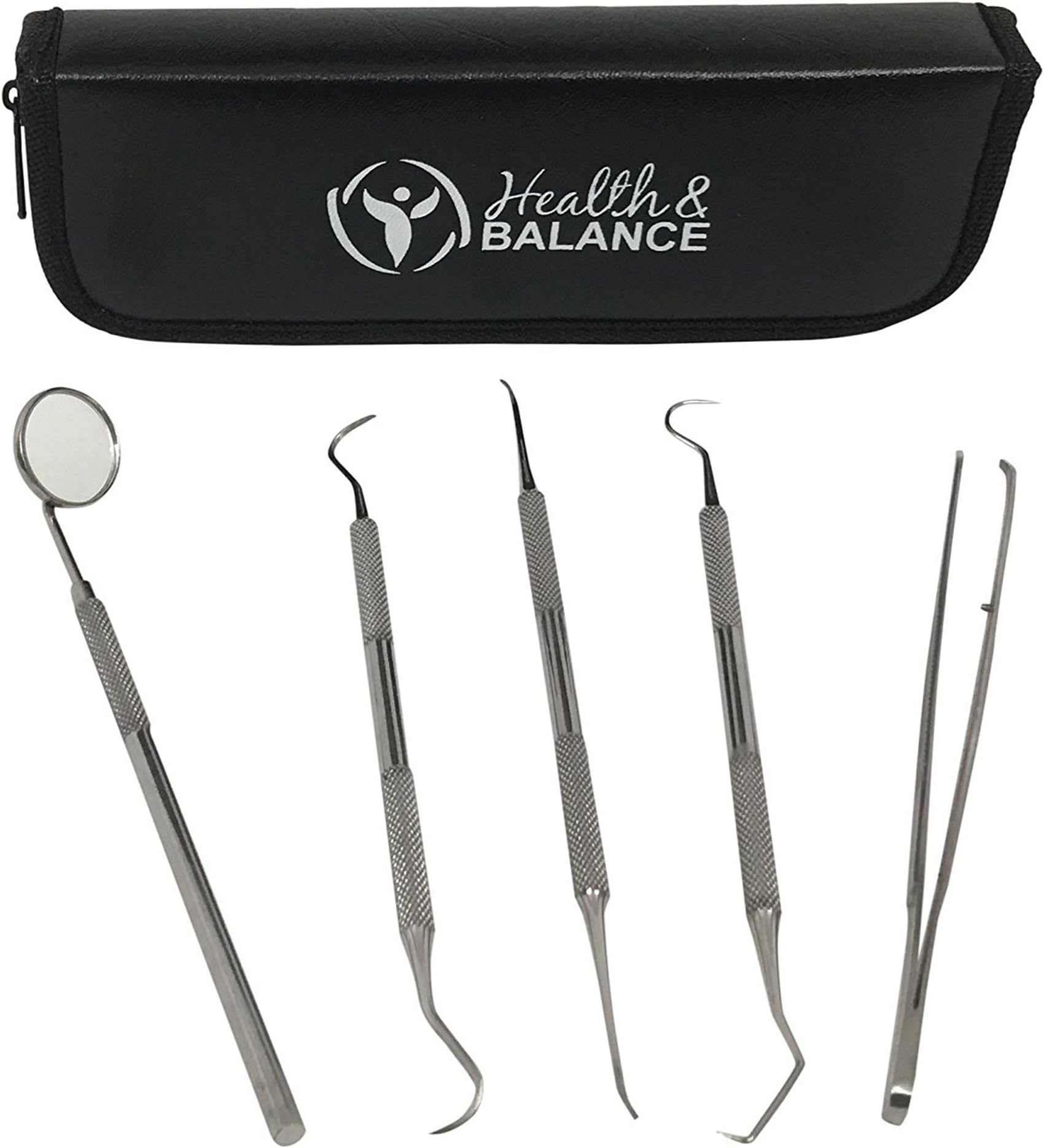 Dental Tools for Home Hygiene - 5 Piece Dentist Kit For Personal & Pet Use - Mouth Mirror, Dental Scaler, Tarter Scraper, Dental Pick, Dental Tweezers For Gum Health, Teeth Cleaning Instruments