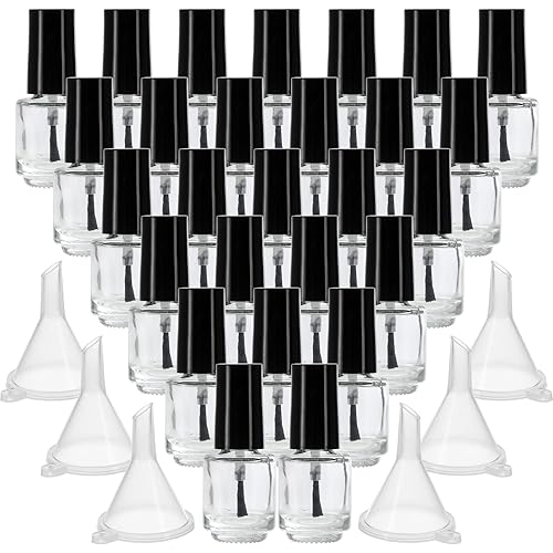 ZENFUN 50 Pack 5 ml Empty Nail Polish Bottles with Brush Cap, Clear Nail Polish Containers with 6 Funnel in Bulk, Glass Refillable Nail Bottles for Nail Art, Samples