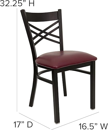 Miniatura 3 de Flash Furniture HERCULES Series Black ''X'' Silla de restaurante de metal con respaldo de metal  Asiento de vinilo burdeos
