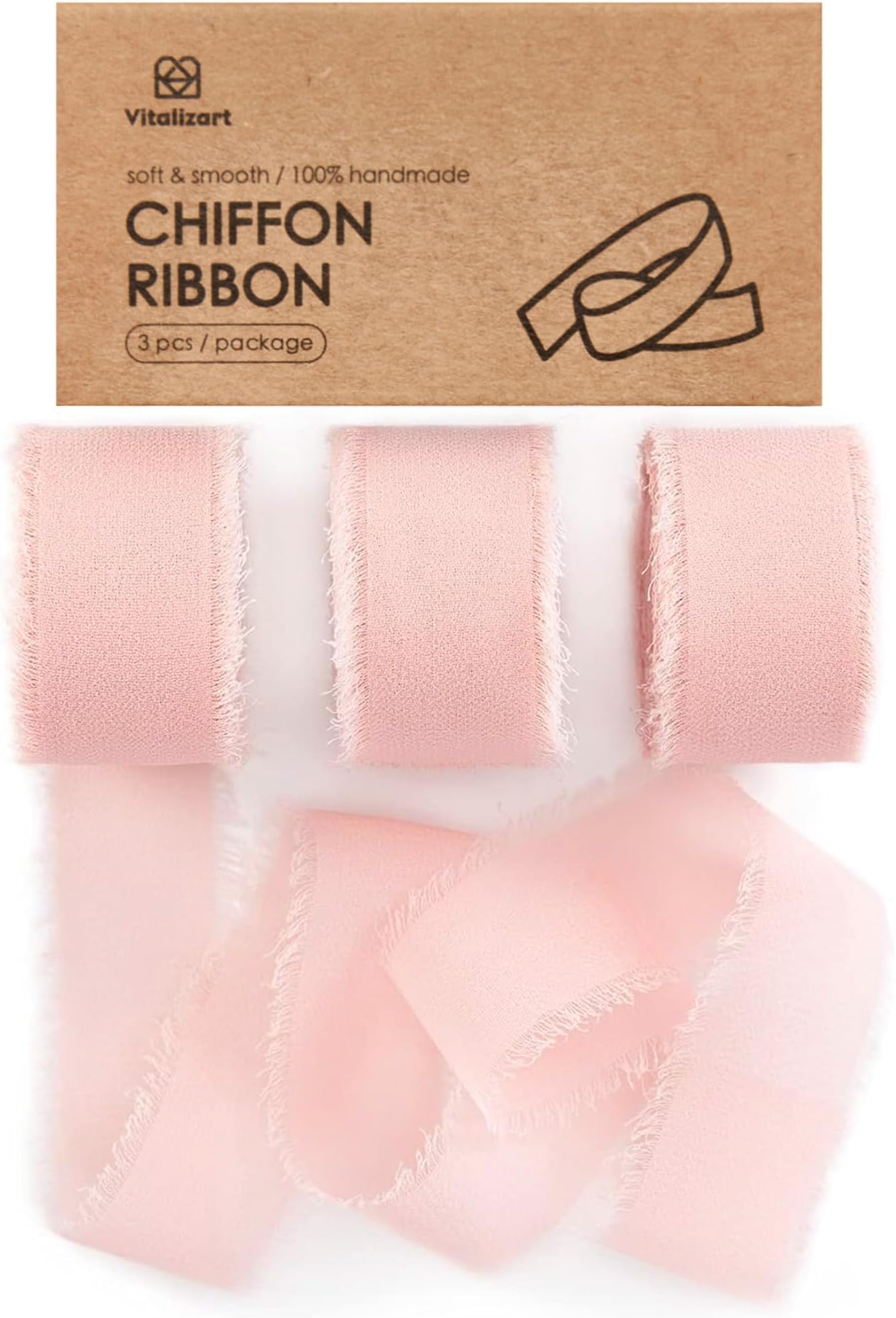 Blush Pink Chiffon Silk Ribbon 1" x 21 Yd Fringe Fabric Package (3 Rolls * 7 Yd) for Wedding Invitations Bridal Bouquets Decorations Gifts Wrapping & Bow Making Light Pink
