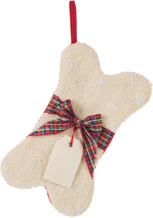 Glitzhome 12.5" L Bone Shaped Christmas Stocking Hooked Xmas Stocking for Christmas Decorations and Party Accessory