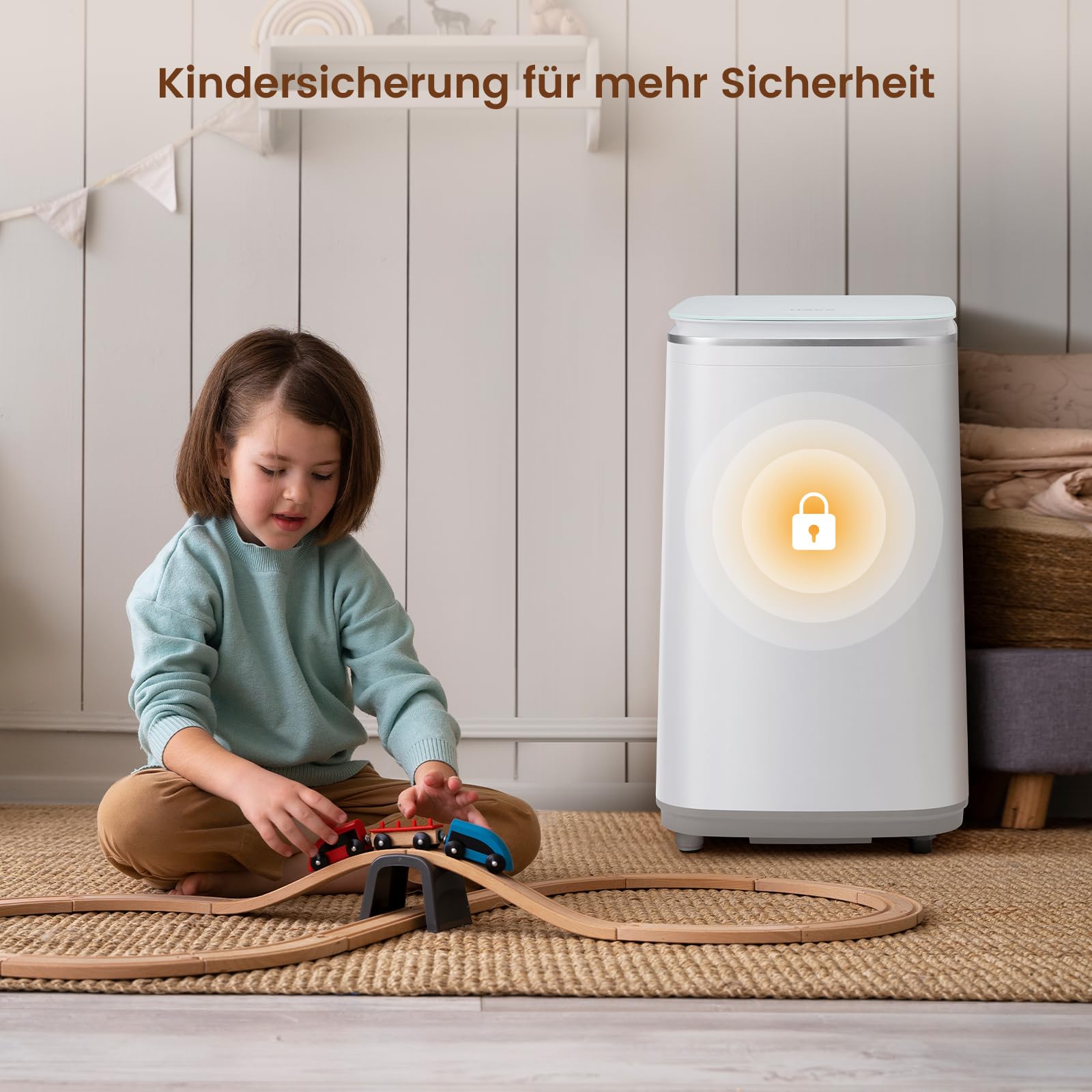 HAVA Mini Waschmaschine, 3 kg Fassungsvermögen, Ablaufpumpe | 8 Waschprogramme, Wasserablauf nach oben, 4 Wasserstände, Kindersicherung, Startzeitvorwahl, Vollautomatische Funktionen