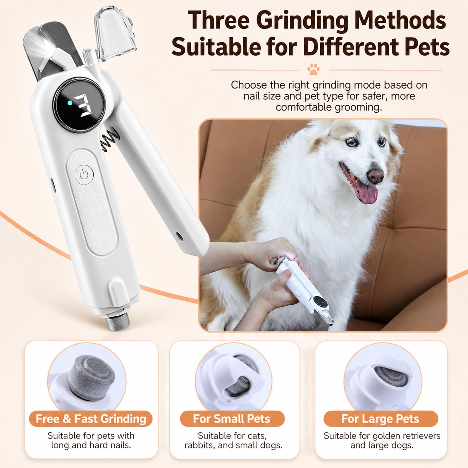 Tagliaunghie 2 in 1 per animali domestici, con luce LED, silenzioso, ricaricabile USB-C, per cani, gatti, cuccioli e gattini