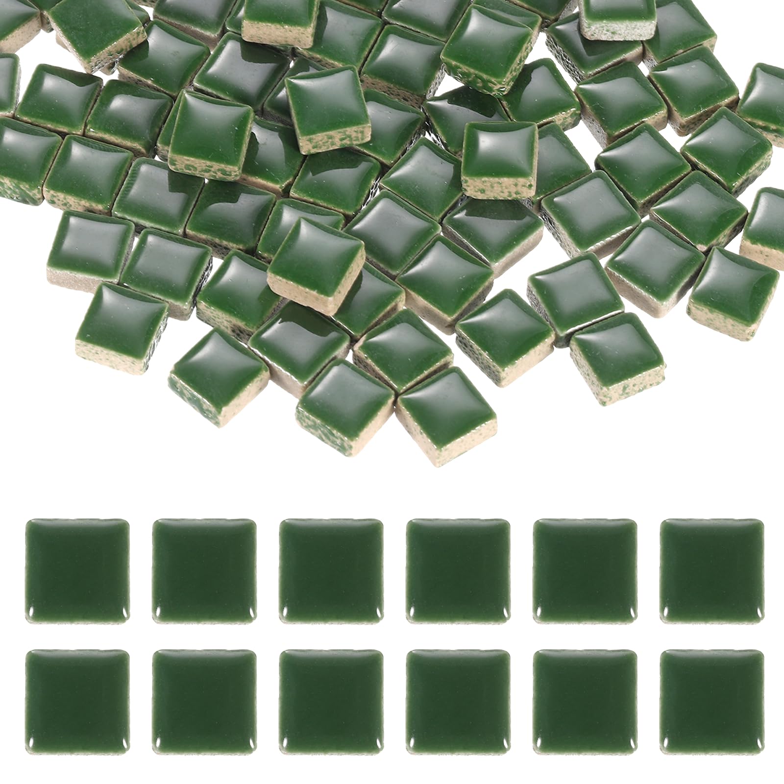sourcing map 9mm Square Mosaic Tiles 300g Ceramic Mosaic Pieces Green