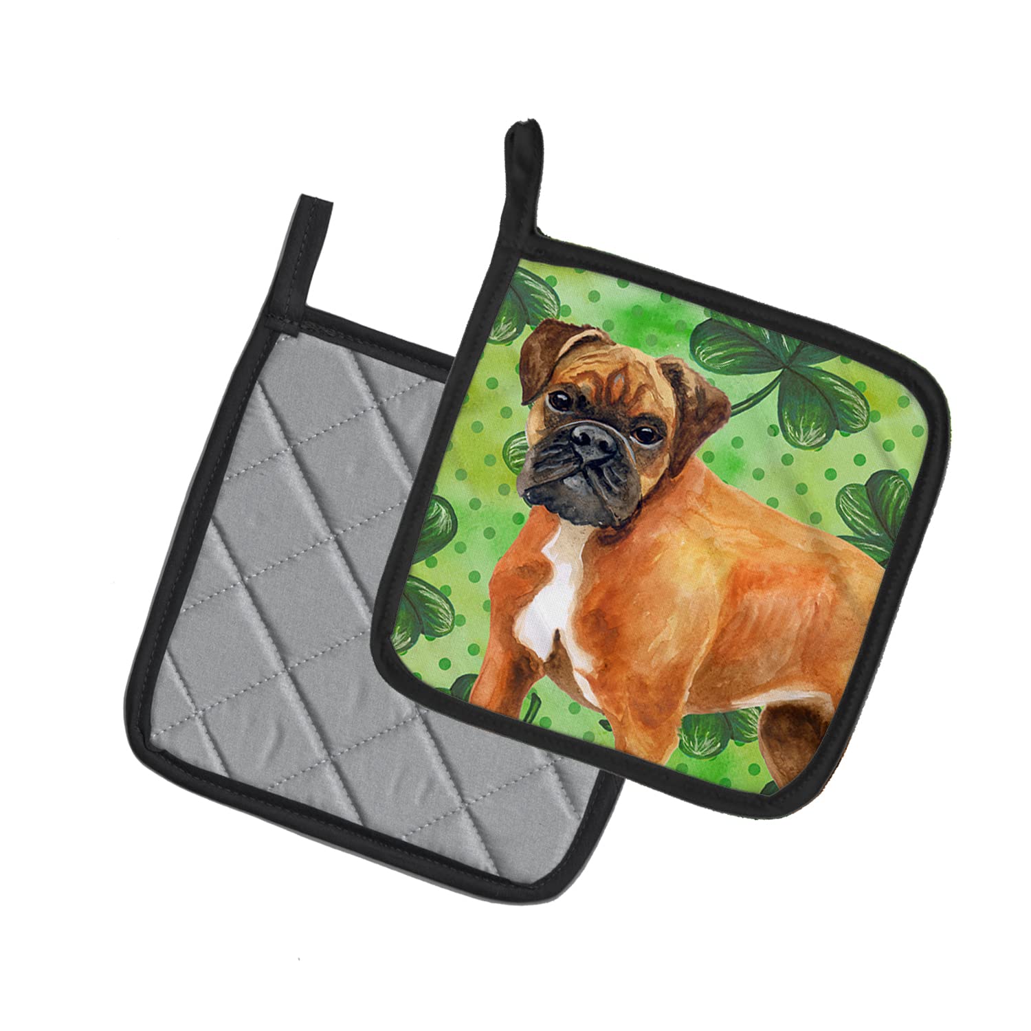 Caroline's Treasures BB9814PTHD Topflappen, Motiv: Deutscher Boxer St. Patrick's, grün, hitzebeständige Topflappen-Sets für die Küche, zum Kochen, Backen, Grillen, 19,5 x 19,5 cm