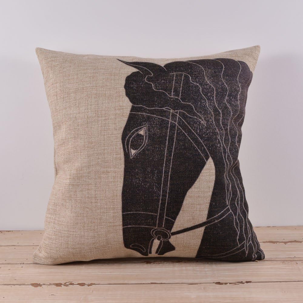 LINKWELL 45x45cm the Year of Horse Black Horse Head Linen Cushion Covers Pillow Cases