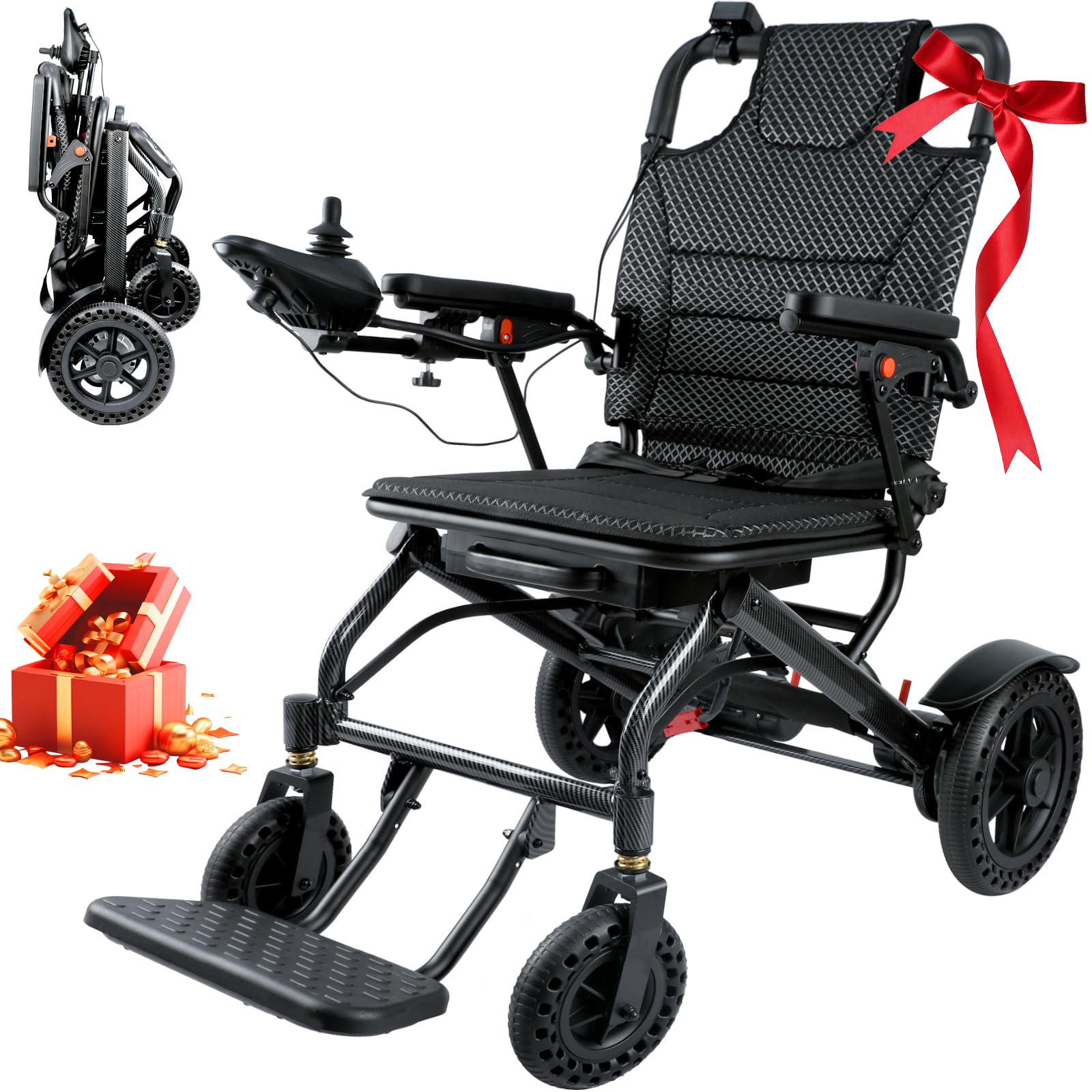 Silla de Ruedas Eléctrica Plegable, 170KG Capacidad de Carga, Silla de Ruedas Eléctrica Ligera con Doble Control & Motor 500W & Freno Electromagnético para Mayores (Negro)