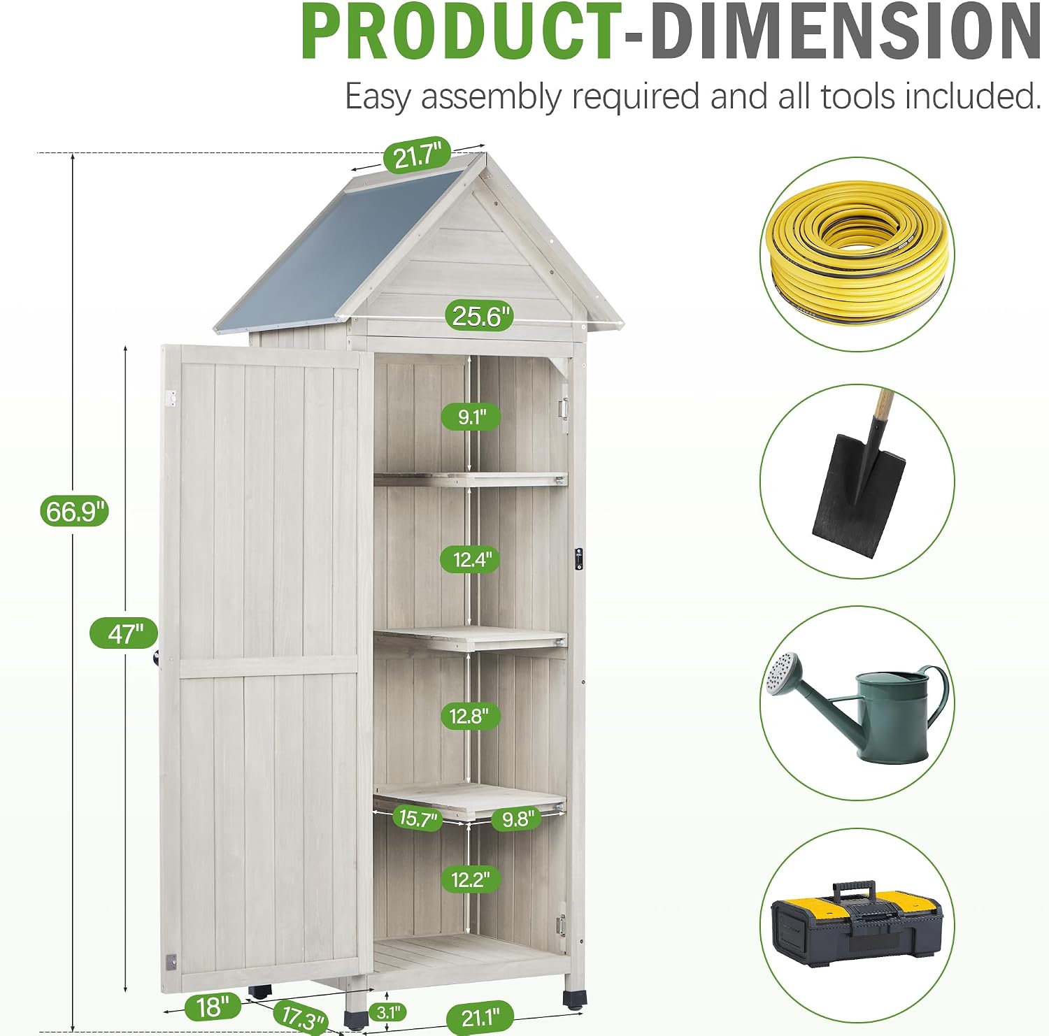 Narrow Outdoor Storage Cabinet, 67" Wooden Vertical Garden Tools Shed, Patio Storage Organizer with Latch & Waterproof Roof for Yard Deck Lawn Farmland Equipment(Gray)