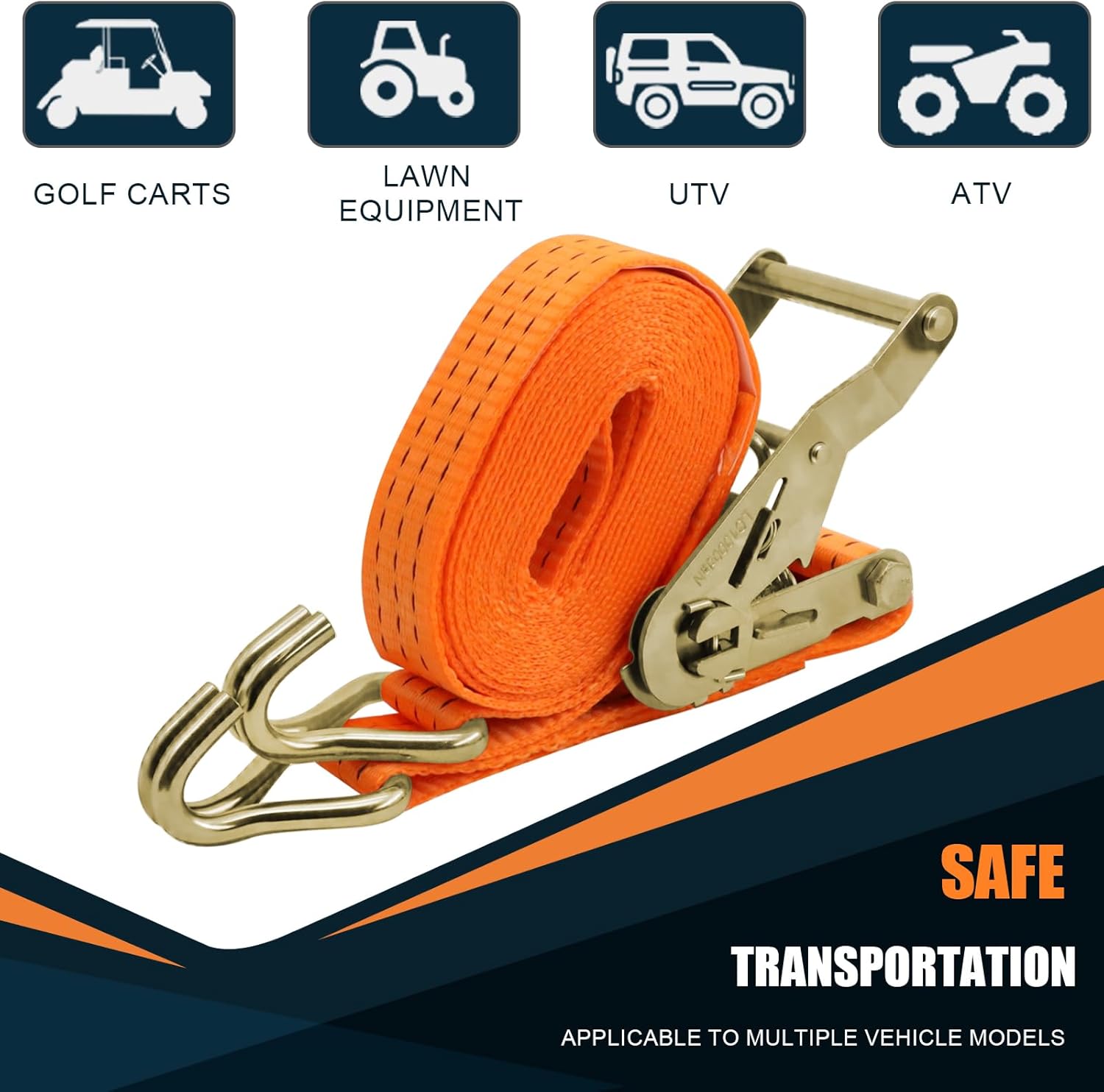 1.5 inch Ratchet Straps Heavy Duty 8 Pack 1-1/2 in x 12ft Cargo Load Tie Down Strap Double J Hook Orange 2200lbs Working Load for Trucks - Image 5