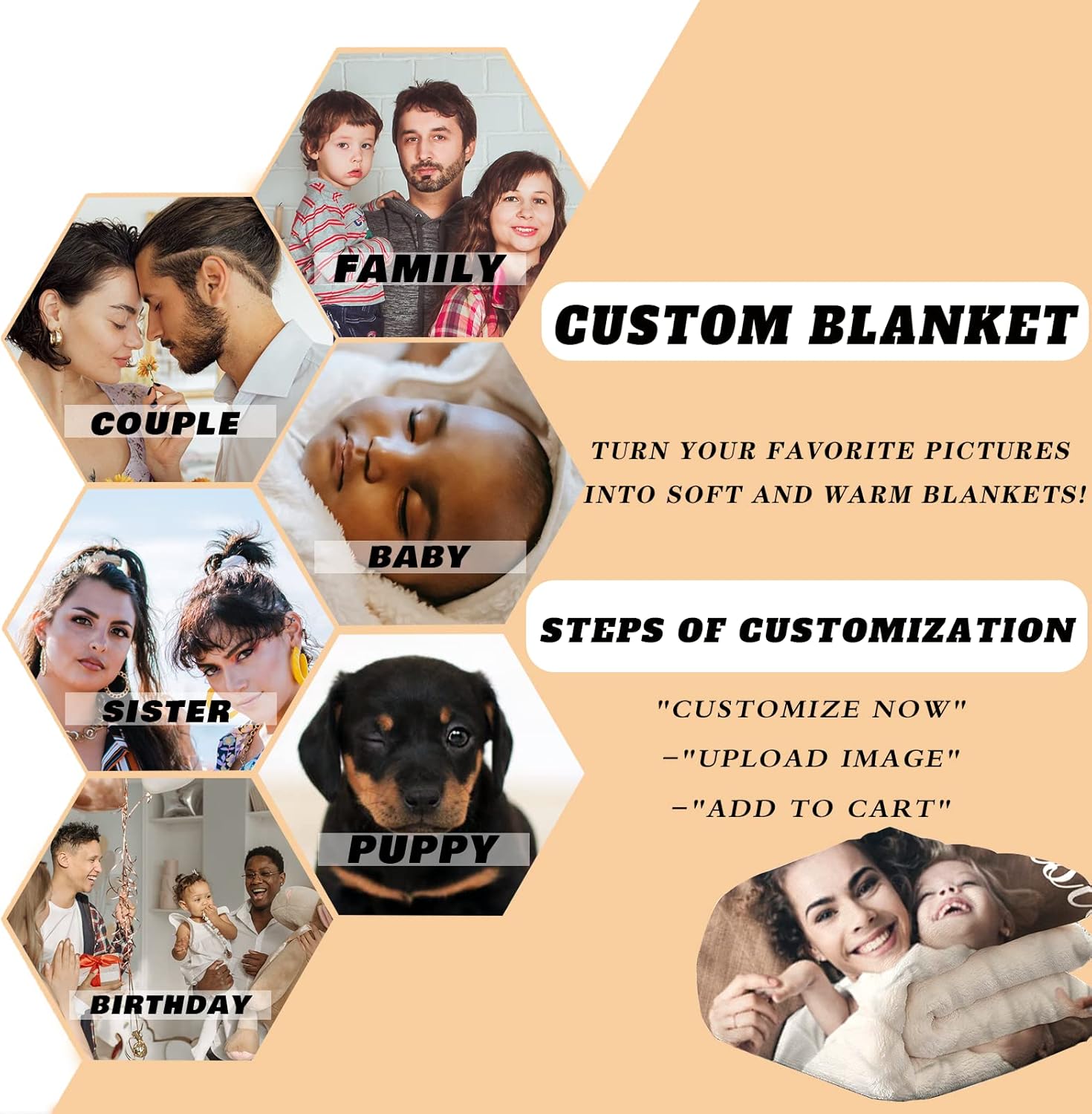 Custom Blanket with Words Picture Collage - Personalized Throw Blanket Soft Cozy Customized Blankets for Family, Friends, Lover, Dogs, Babies Used as Souvenirs and Gifts
