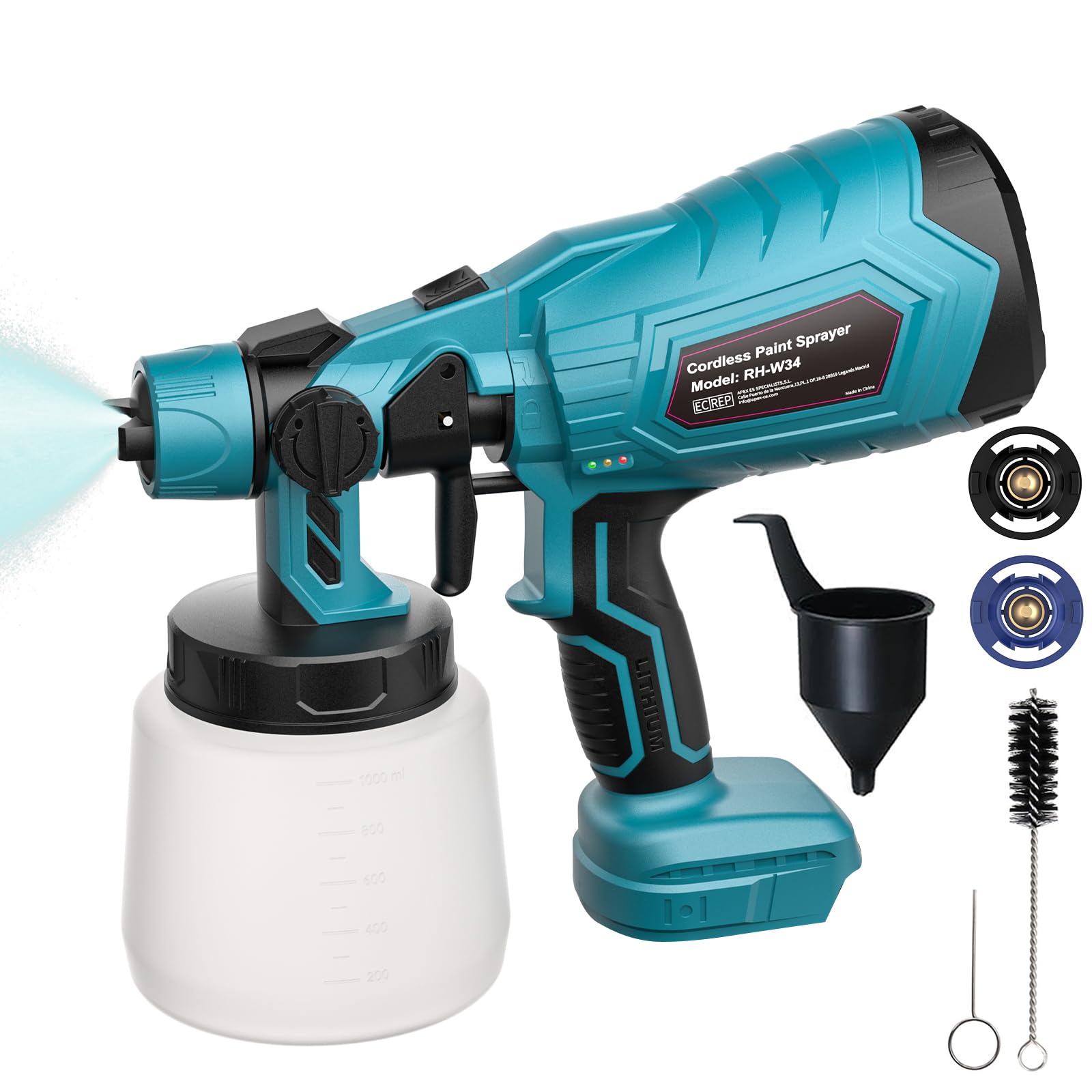 Fence Paint Sprayer for makita 18V Battery (no battery), Cordless Paint Sprayers with 2 nozzles for Fencing and Decking, Home DIY Painting