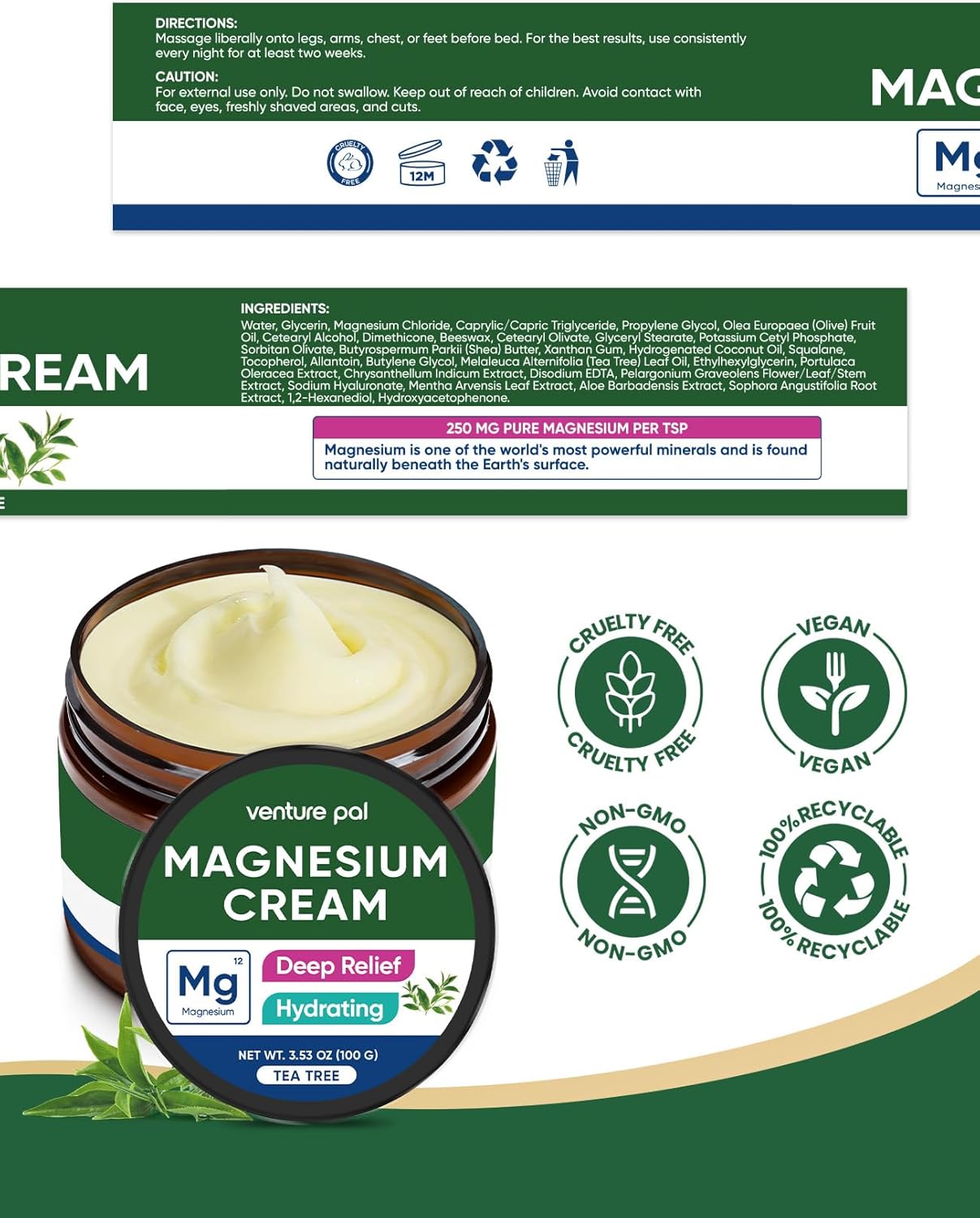 Venture Pal Magnesium Lotion, Topical Magnesium Cream, Leg & Muscle Relaxation with Coconut Oil, Shea Butter & Hyaluronic Acid, Safe for Kids - Image 9