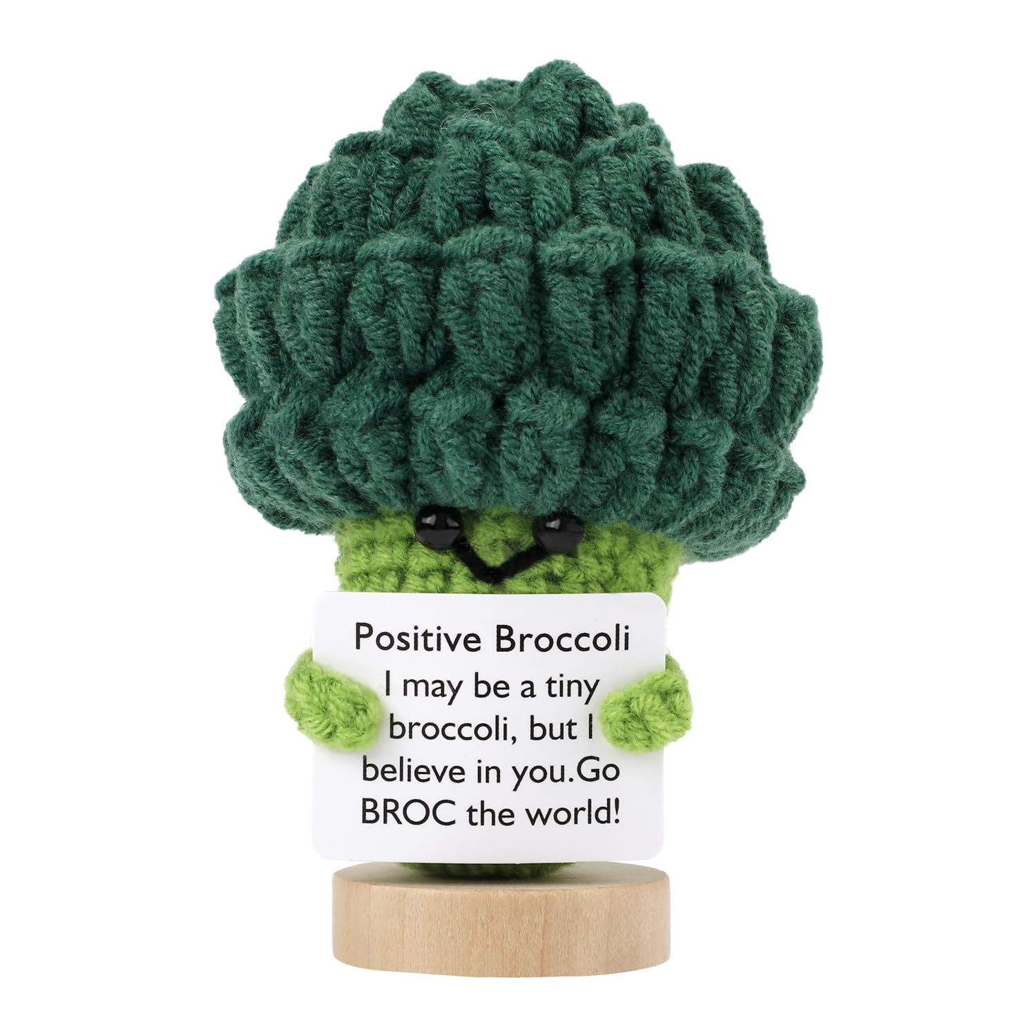 TOYMIS Positiver Brokkoli – Gestrickte Motivationspuppe Mit Holzständer & Aufmunterungskarte, Süßes Geschenk Für Familie & Freunde