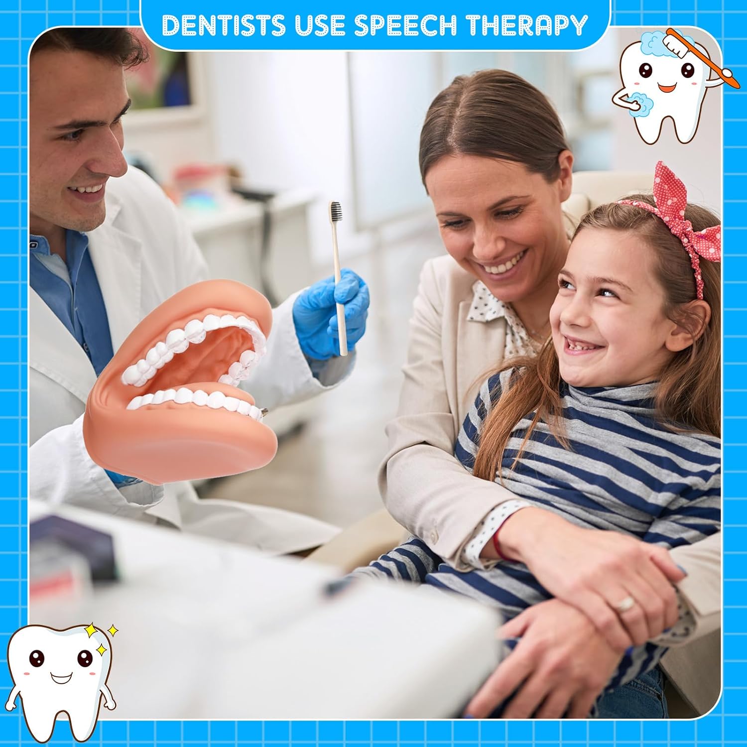 Patelai 1 Pcs Mouth Puppet with Tongue Teeth Hand Puppet Dental Mouth Model with 1 Pcs Toothbrush for Boys Girls Educational Tools Speech Therapy