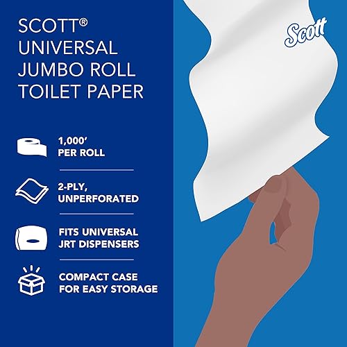Miniatura 5 de Scott Rollo de papel higiénico jumbo de alta capacidad (03148), 2 capas, blanco, no perforado, funda compacta para un fácil almacenamiento, (1,000