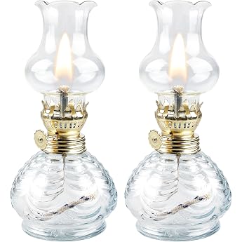 Petroleum Lamp Oil Lamp Lantern Pack of 2 Petroleum Storm Lantern Oil Lamps Made of Glass Retro Nostalgia Transparent Adjustable Brightness Petrolium Oil Lamp for Living Room Dining Room Emergency Use [Energy Class A+]