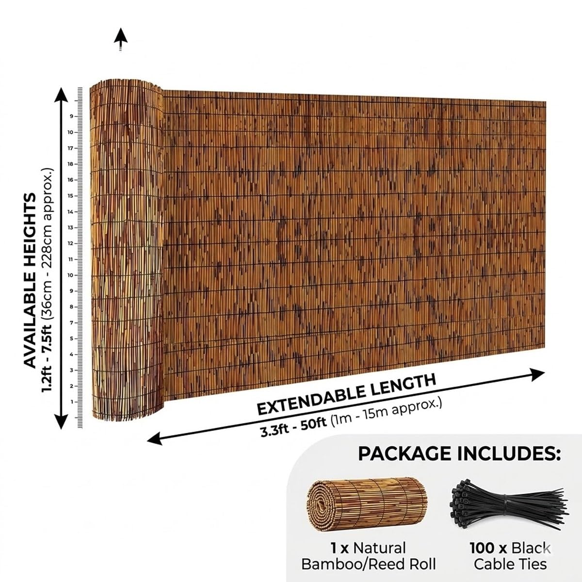 Générique Brise Vue en Roseau Naturel Rouleau de Clôture en Bambou 50-240cm Haut Clôture D'intimité Ombrage Au Soleil/Respirante Clôture Décorative pour Piscine/Terrasse/Patio/Jardin(Brun,150x600cm)