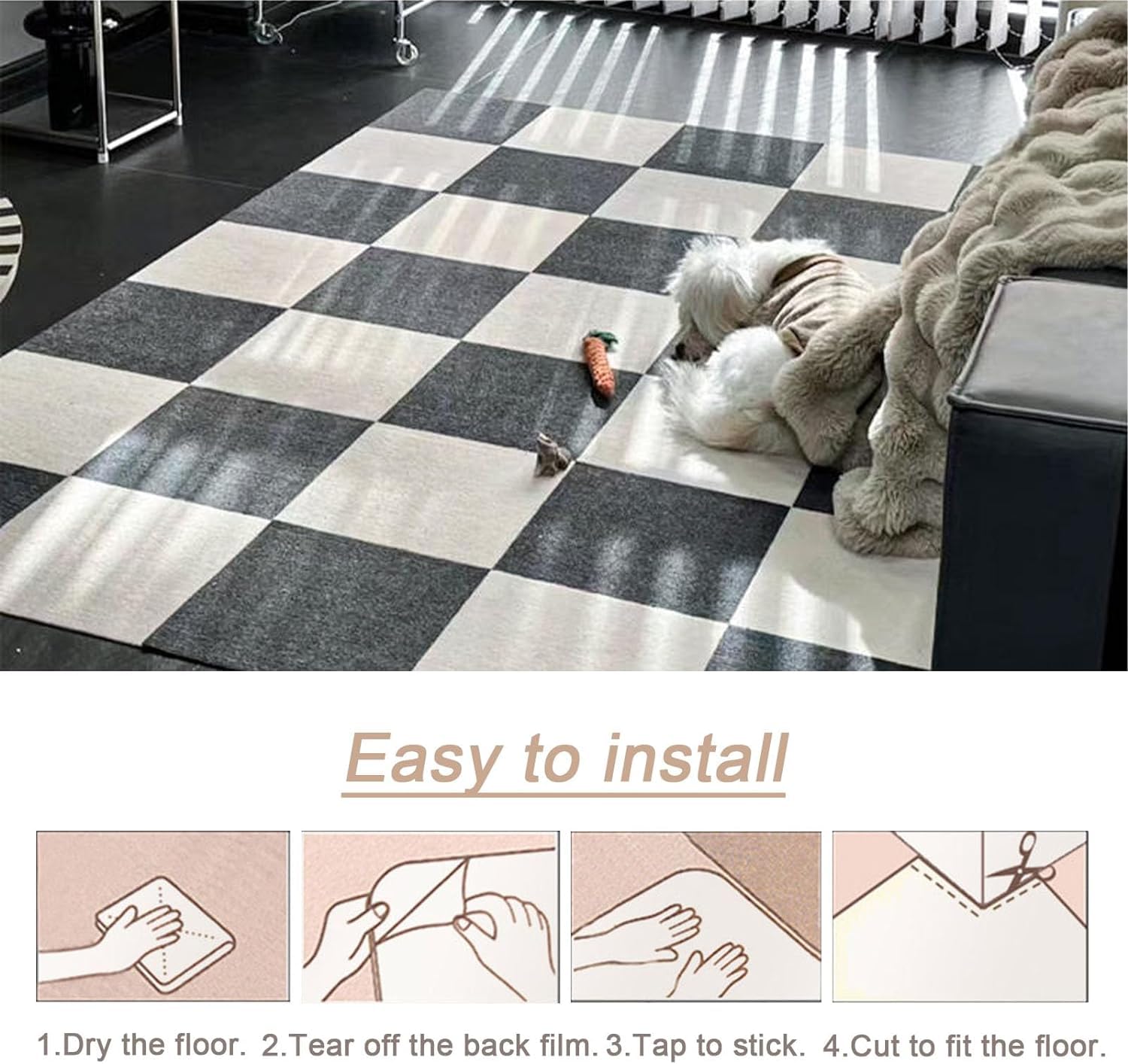 Lot de 10 carreaux de moquette autocollants réutilisables pour la maison ou le bureau 50,8 x 50,8 cm