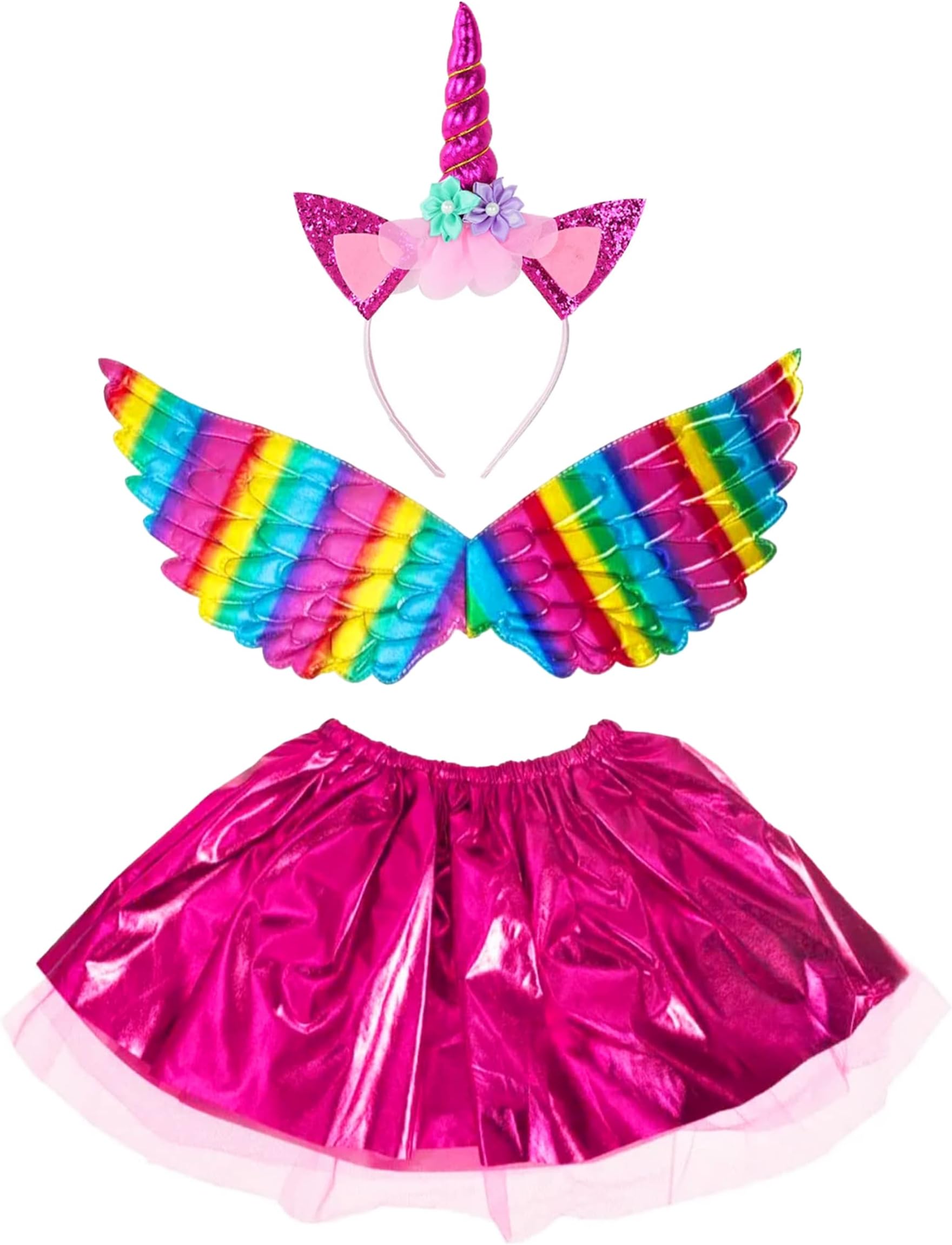 Partysanthe Unicorn Dress with Headband wings Princess Costume Birthday Party Outfit Tutu for Girls 1 to 6 Age Multicolor Dress set of 3 Pcs