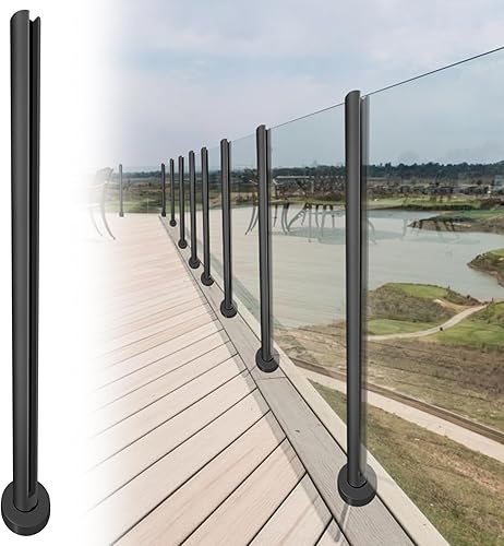 Miniatura 8 de VoTwoofv Poste de extremo de barandilla de vidrio de 35.8 pulgadas, poste de barandilla de vidrio de acero inoxidable 304 con ranuras para espiga